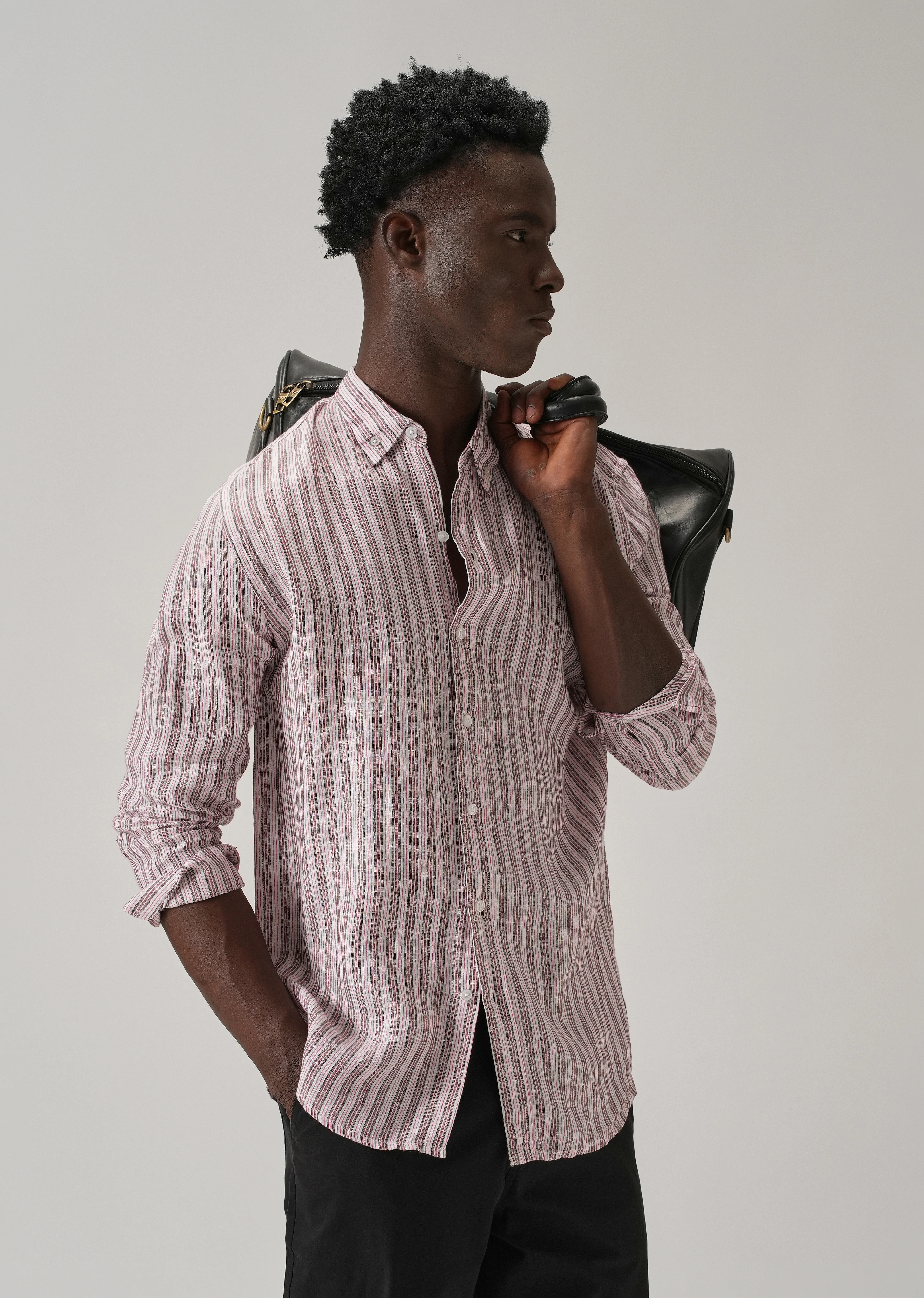 100% Pure Irish Brown Stripe Linen Shirt