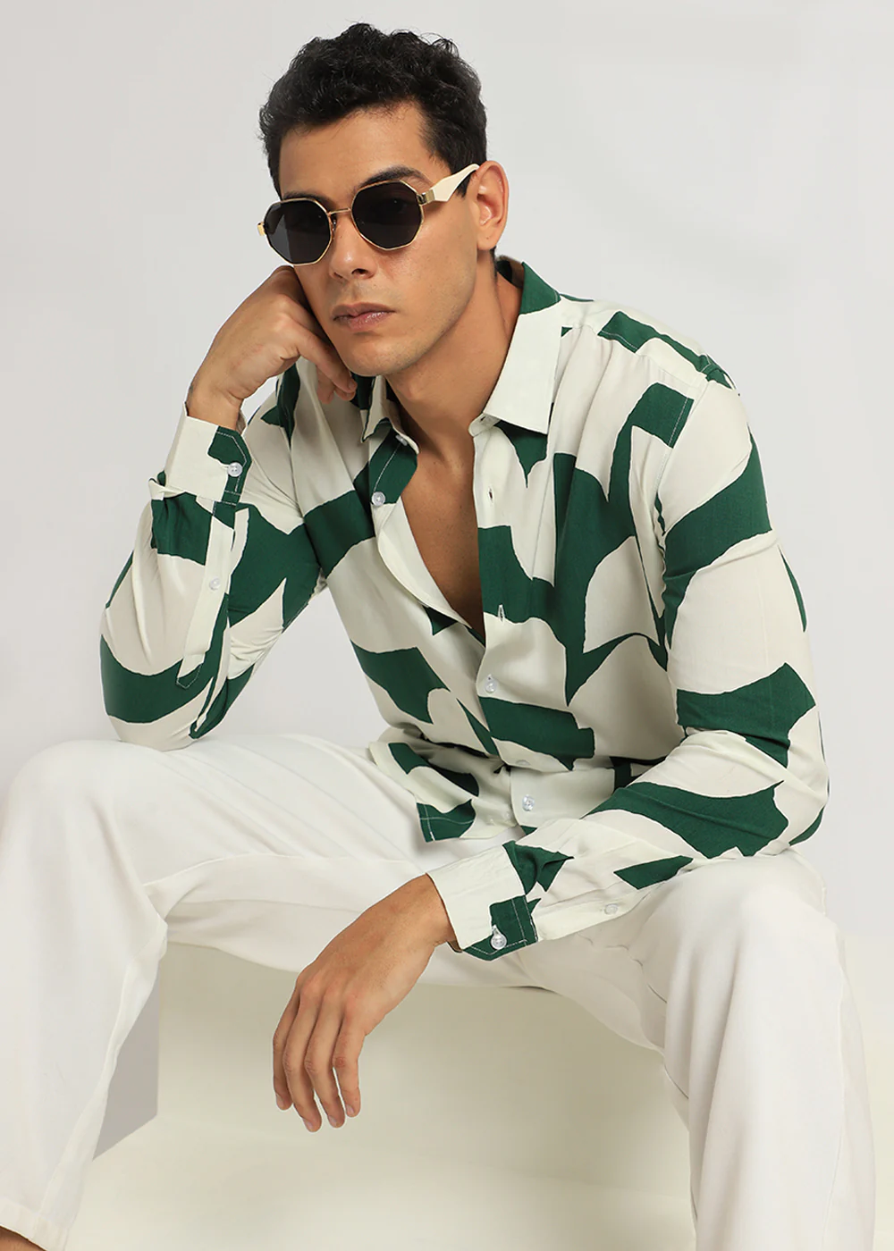 Abstract Green Print Full sleeve shirt - Image 6