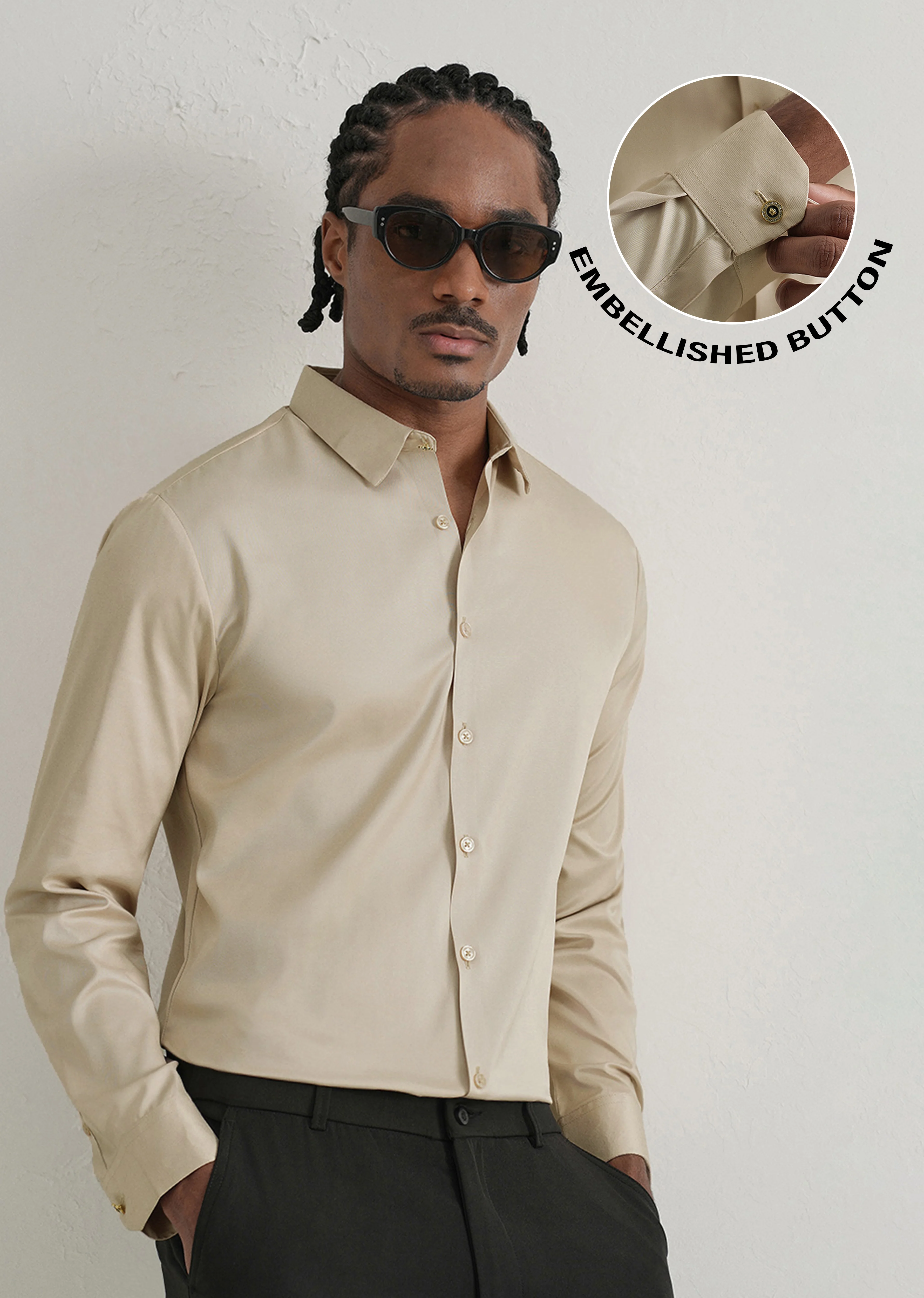 Beige Plain Stitchless Placket Shirt