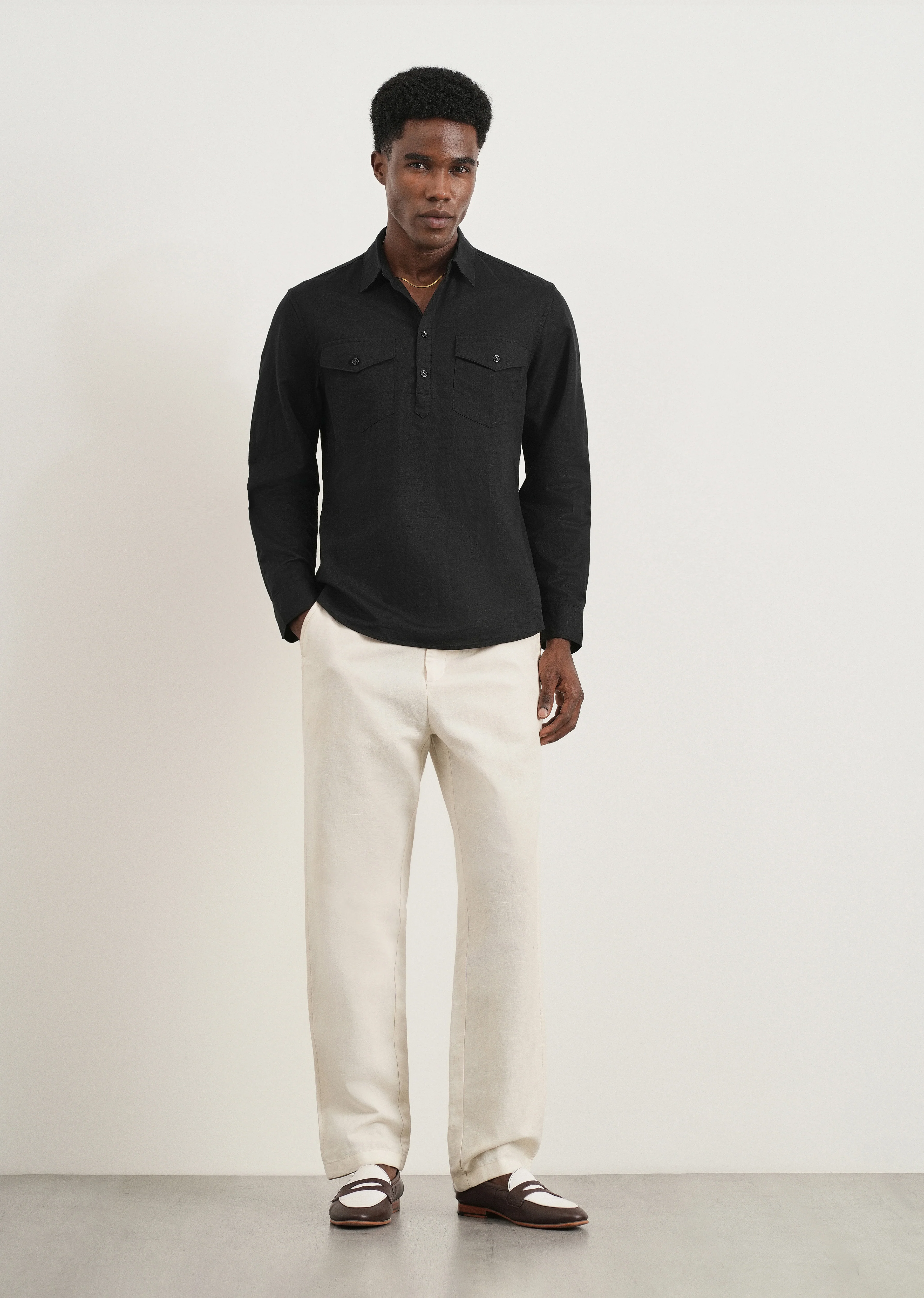 Black Cotton Linen Short Kurta - Image 6