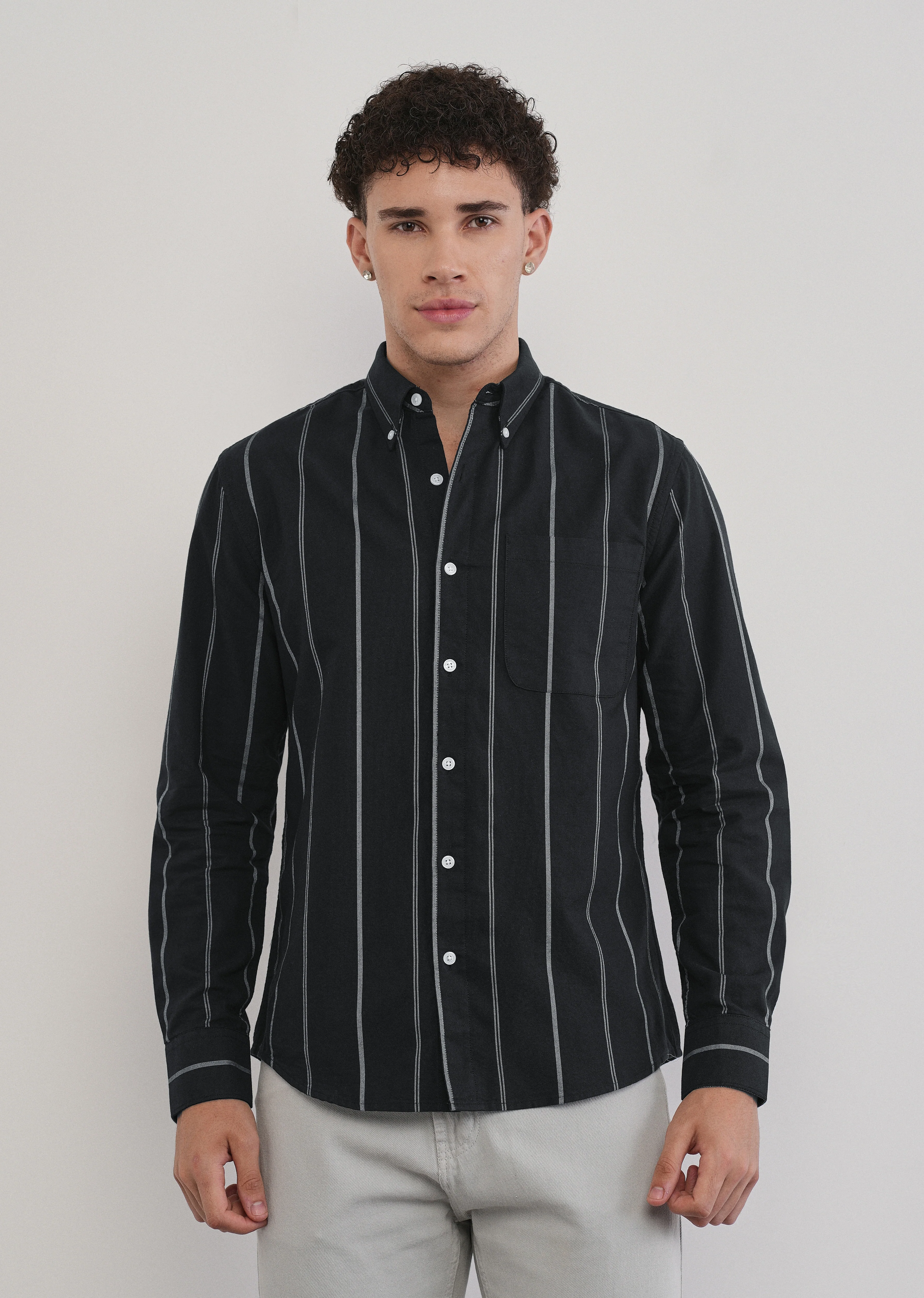 Black Dual Stripe Cotton Shirt - Image 3