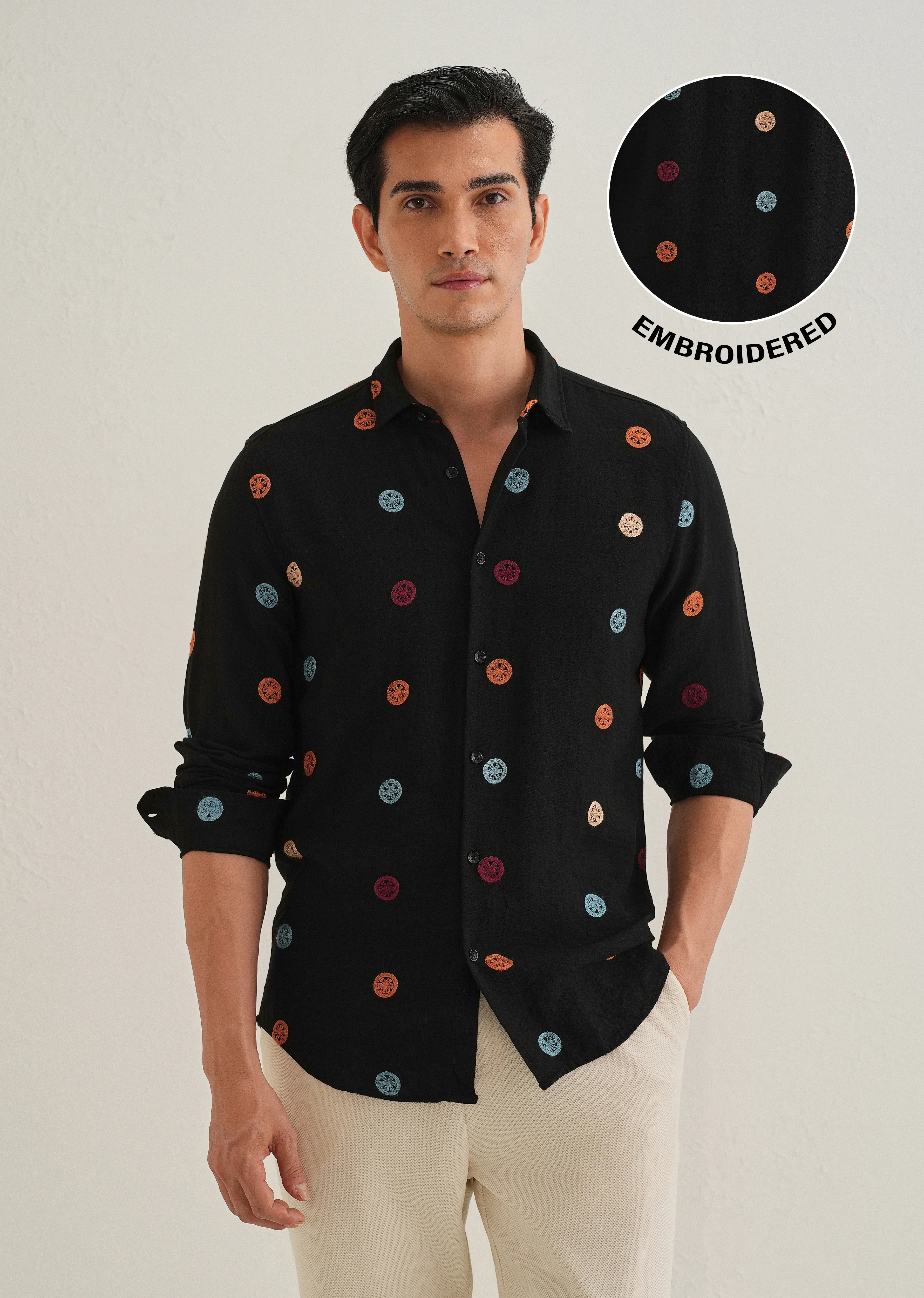 Black Florescent Embroidered Shirt