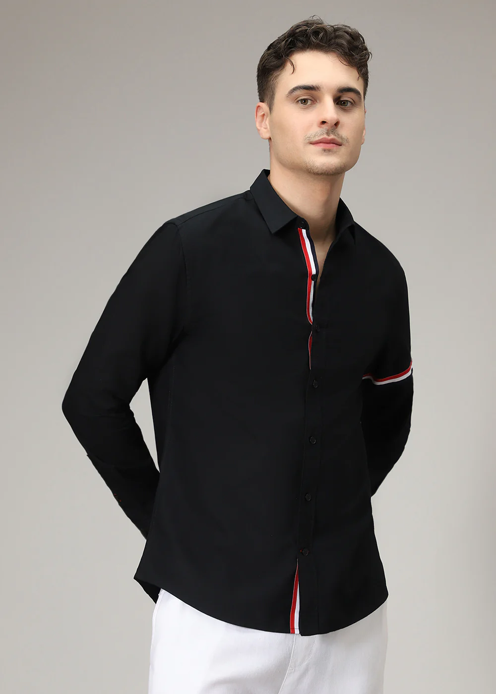 Black Plain Dolphin Oxford Shirt