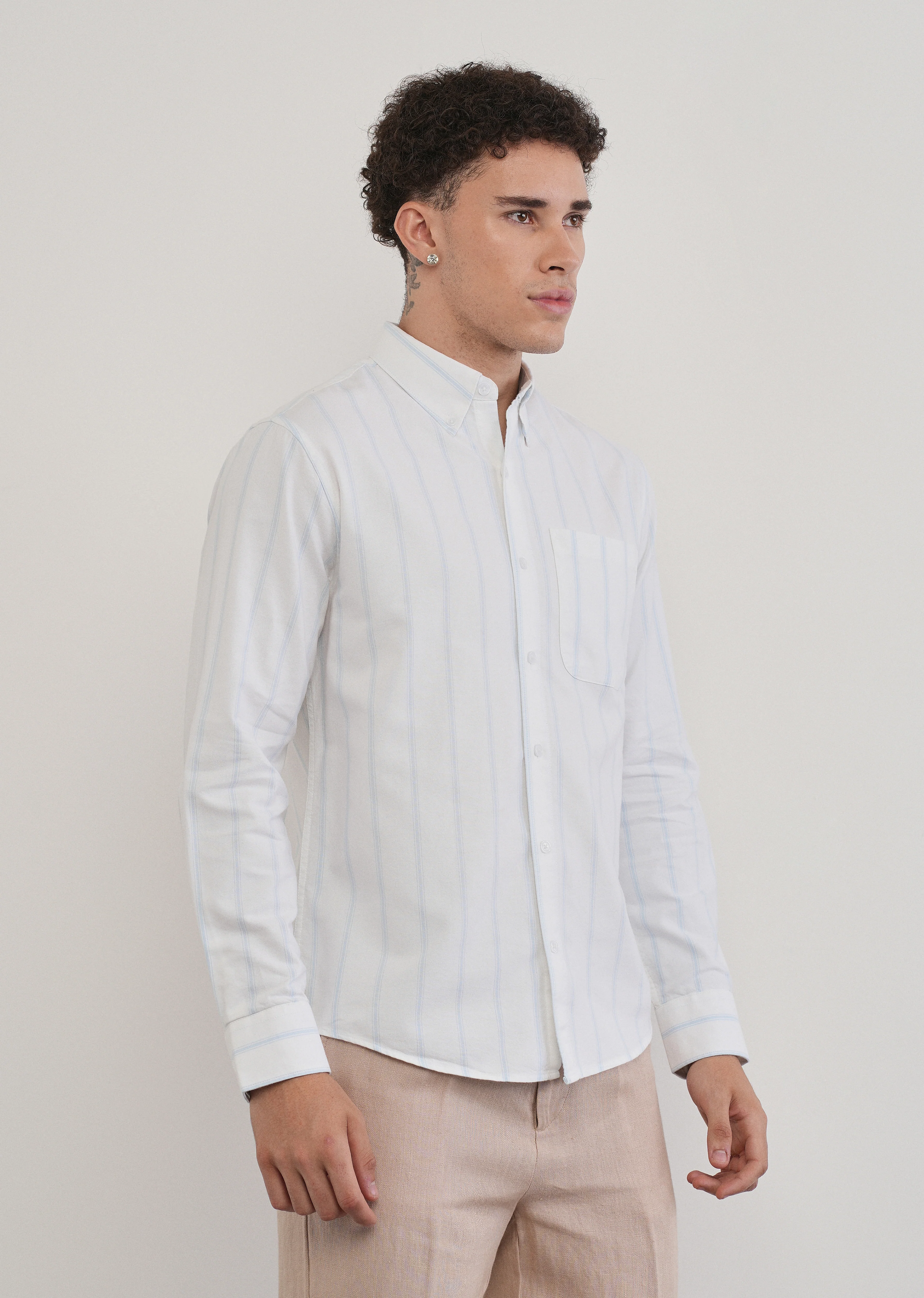 Blue Cluster Stripe Cotton Shirt - Image 4