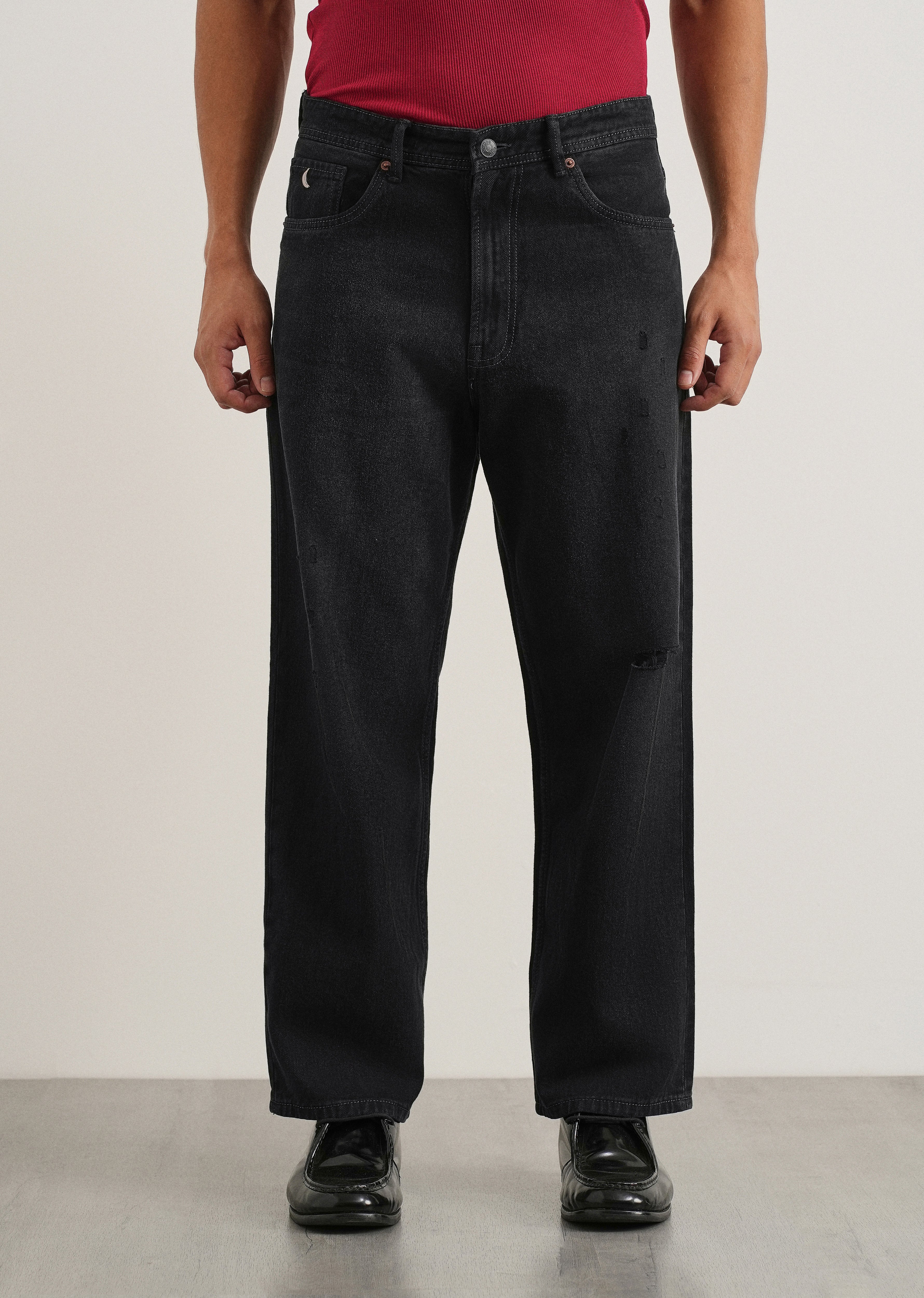 Charcoal Black Baggy Fit Jeans - Image 3