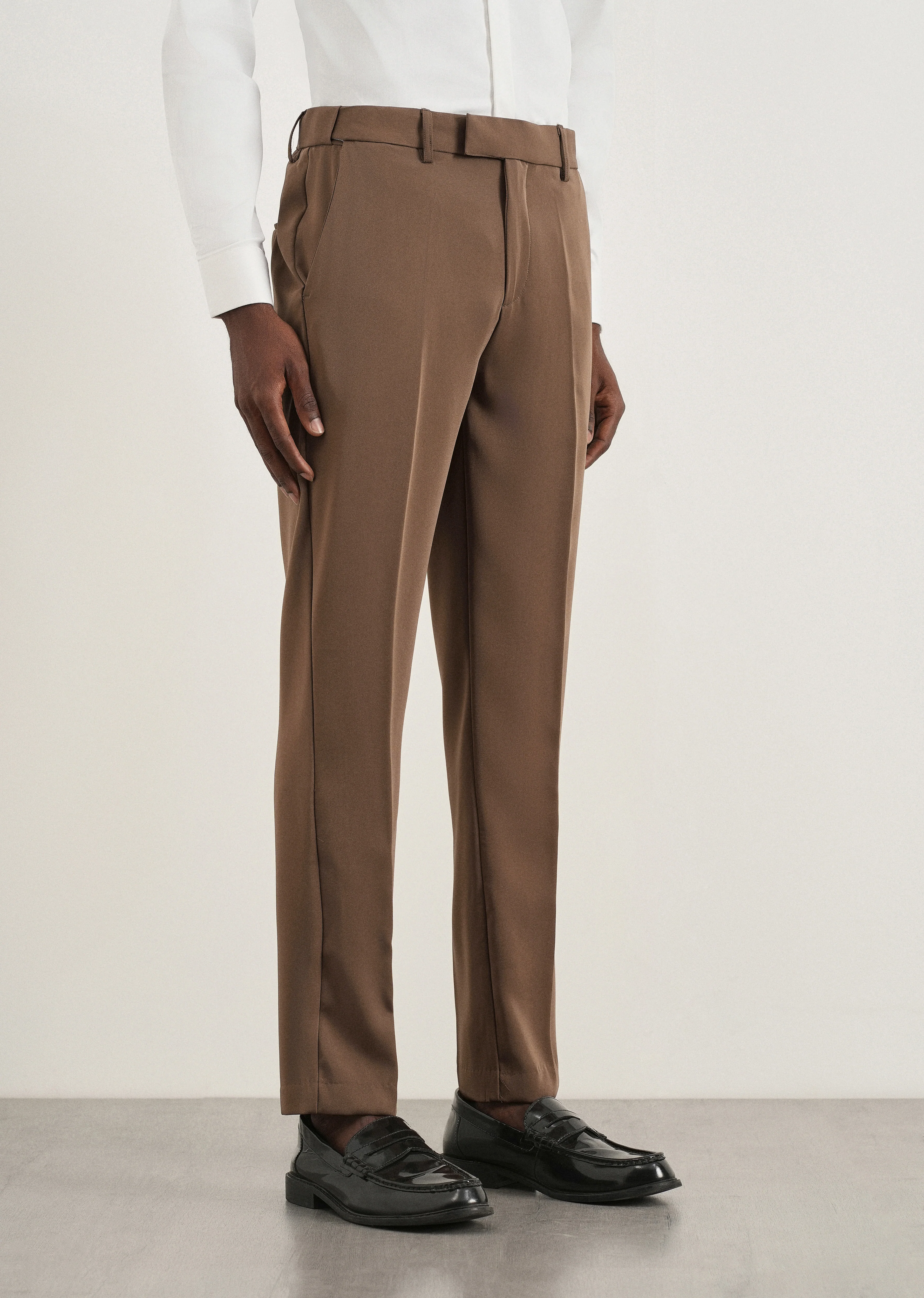 Chocolate Brown Flex Waist Slim Fit Trouser - Image 4
