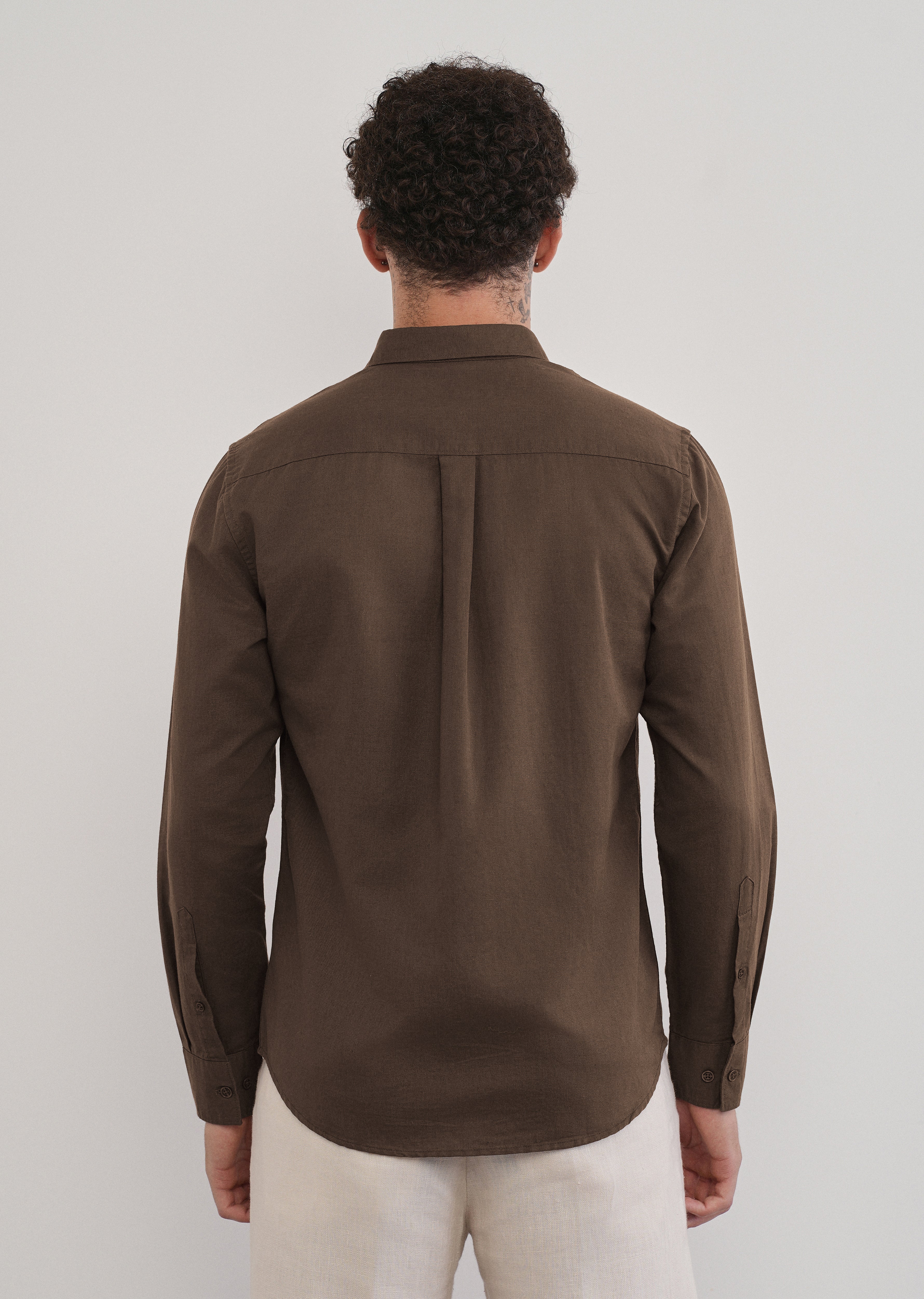 Coffee Brown Cotton Linen Flap Pocket Shirt - Image 2
