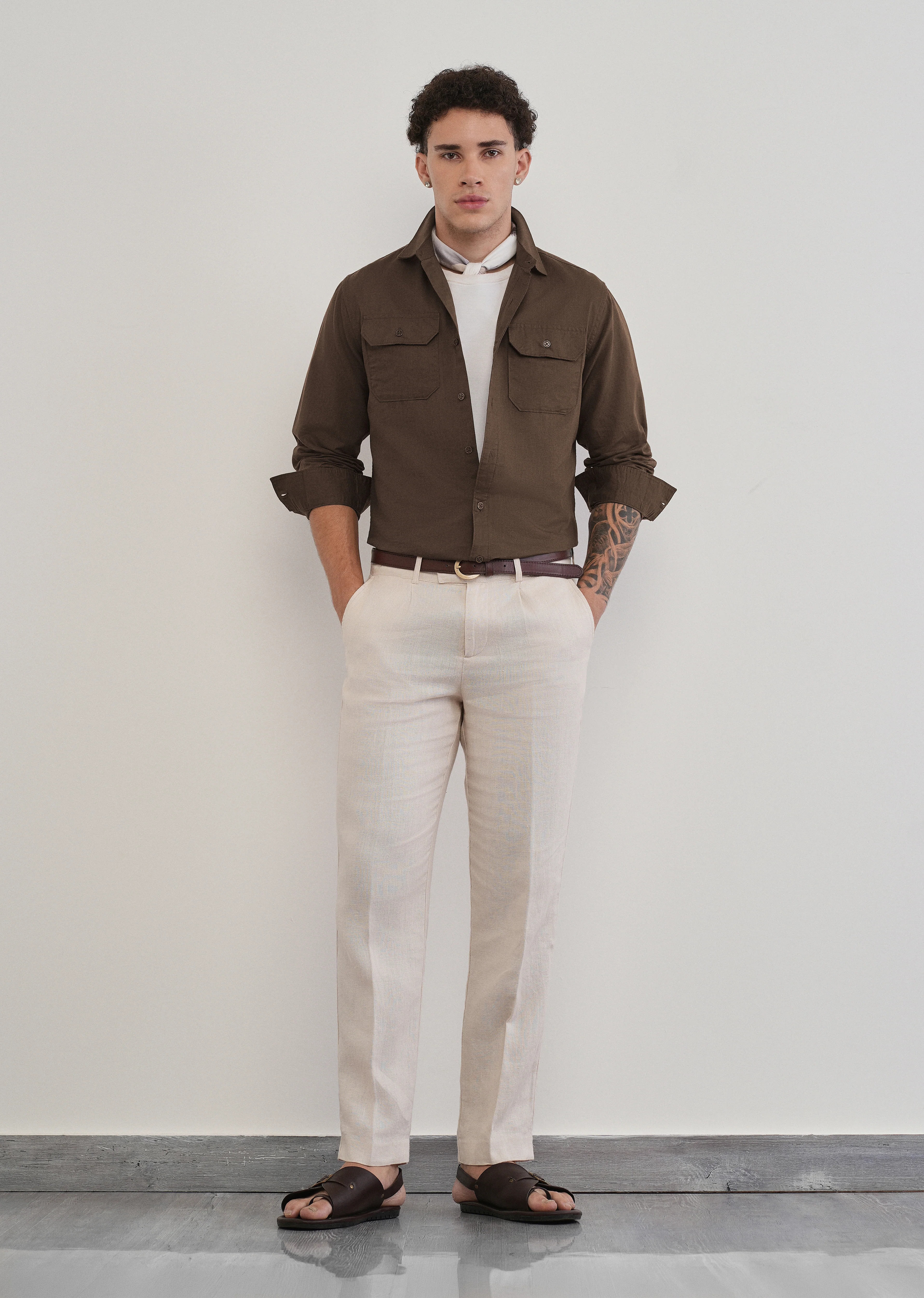Coffee Brown Cotton Linen Flap Pocket Shirt - Image 6