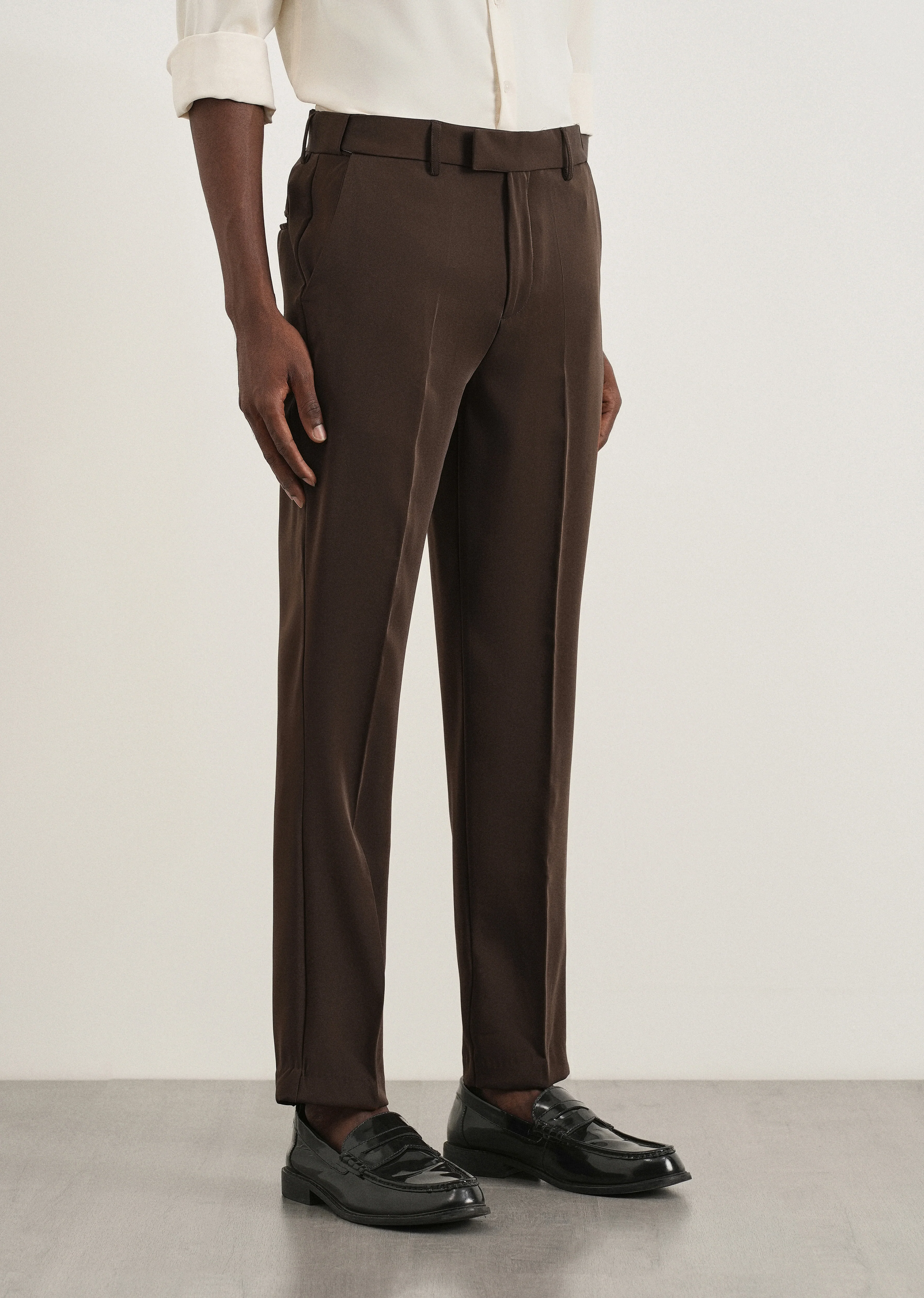 Coffee Brown Flex Waist Slim Fit Trouser - Image 4