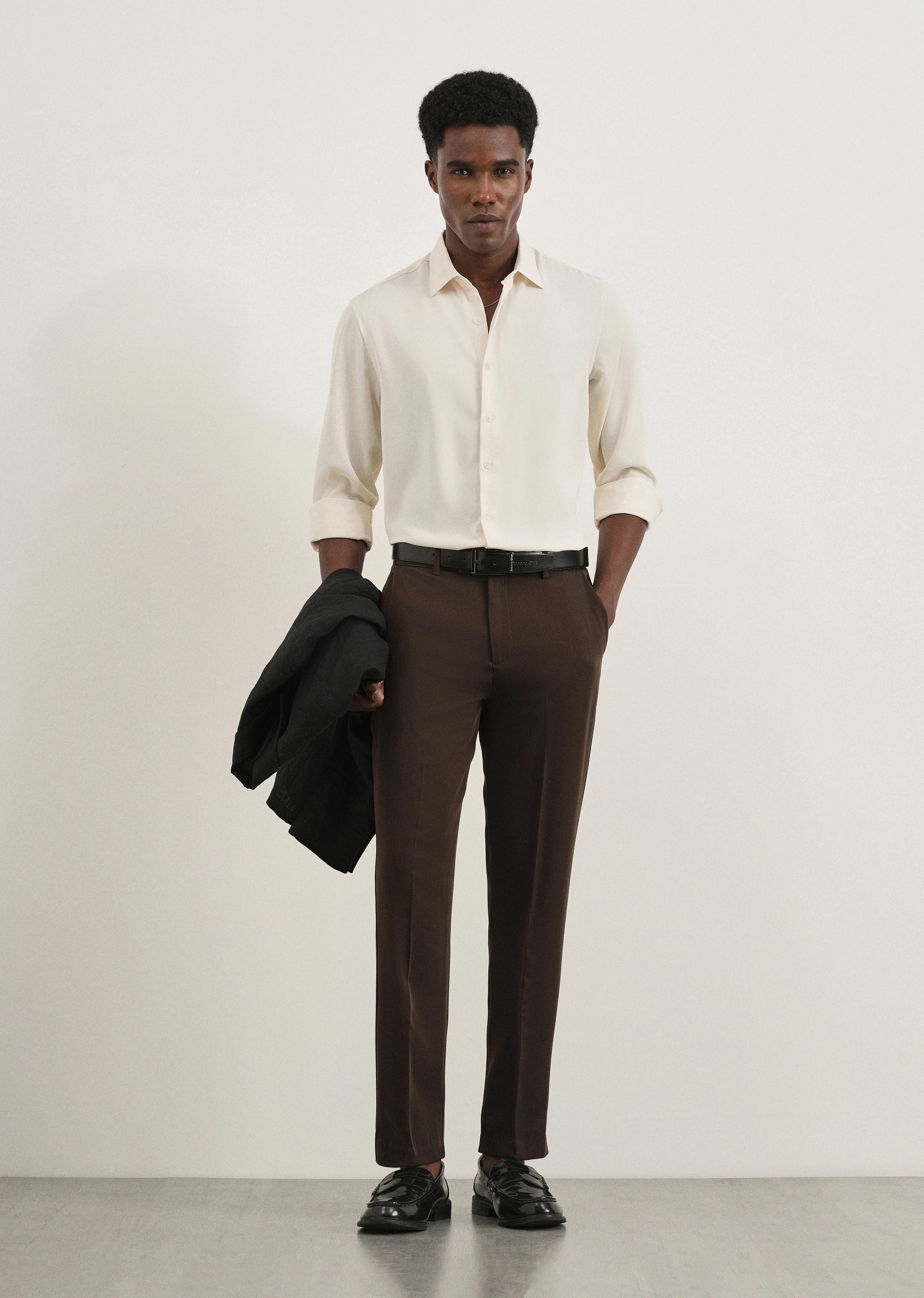 Coffee Brown Flex Waist Slim Fit Trouser - Image 6