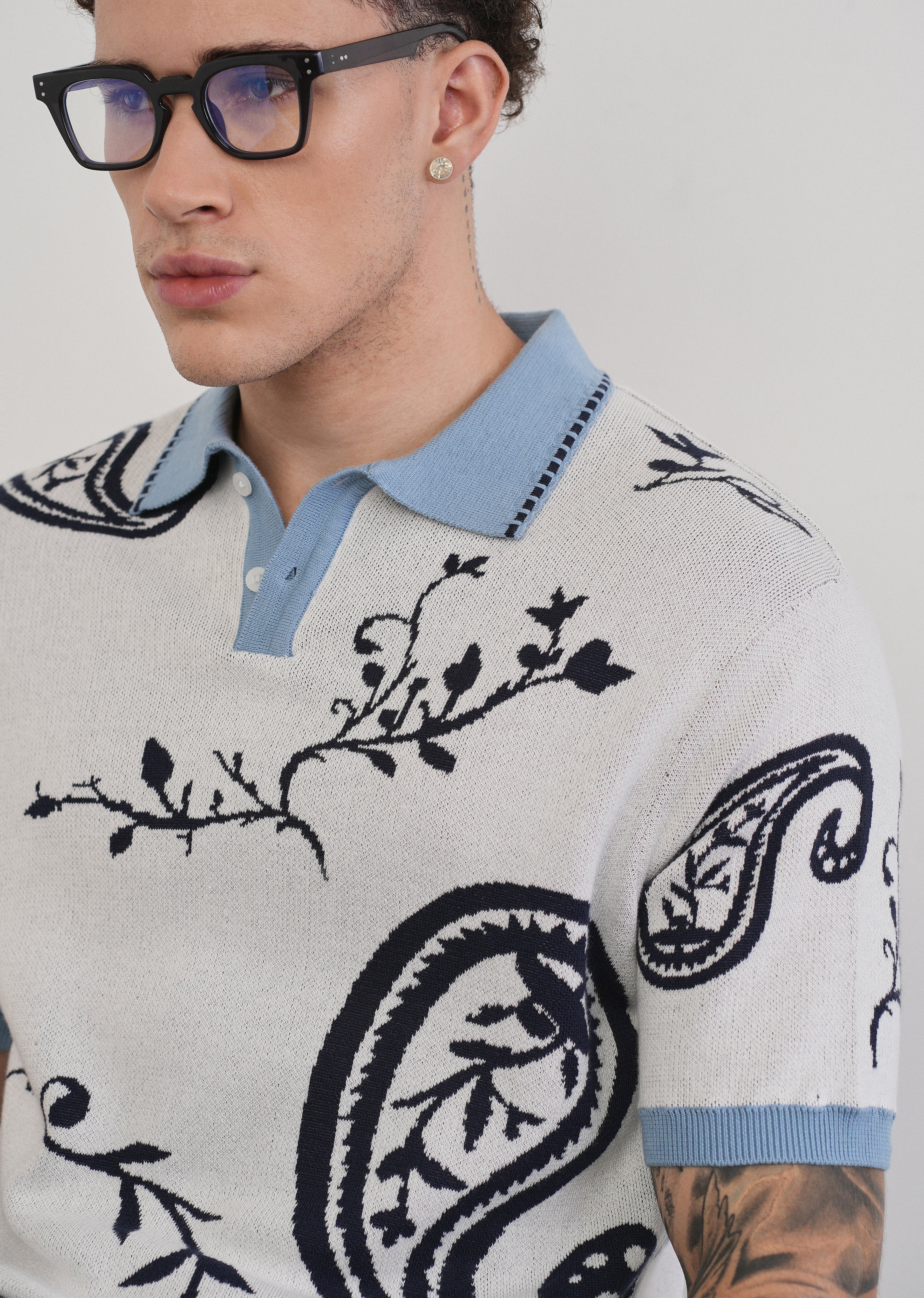 Cotton Off-White Paisley Knitted Polo - Image 5
