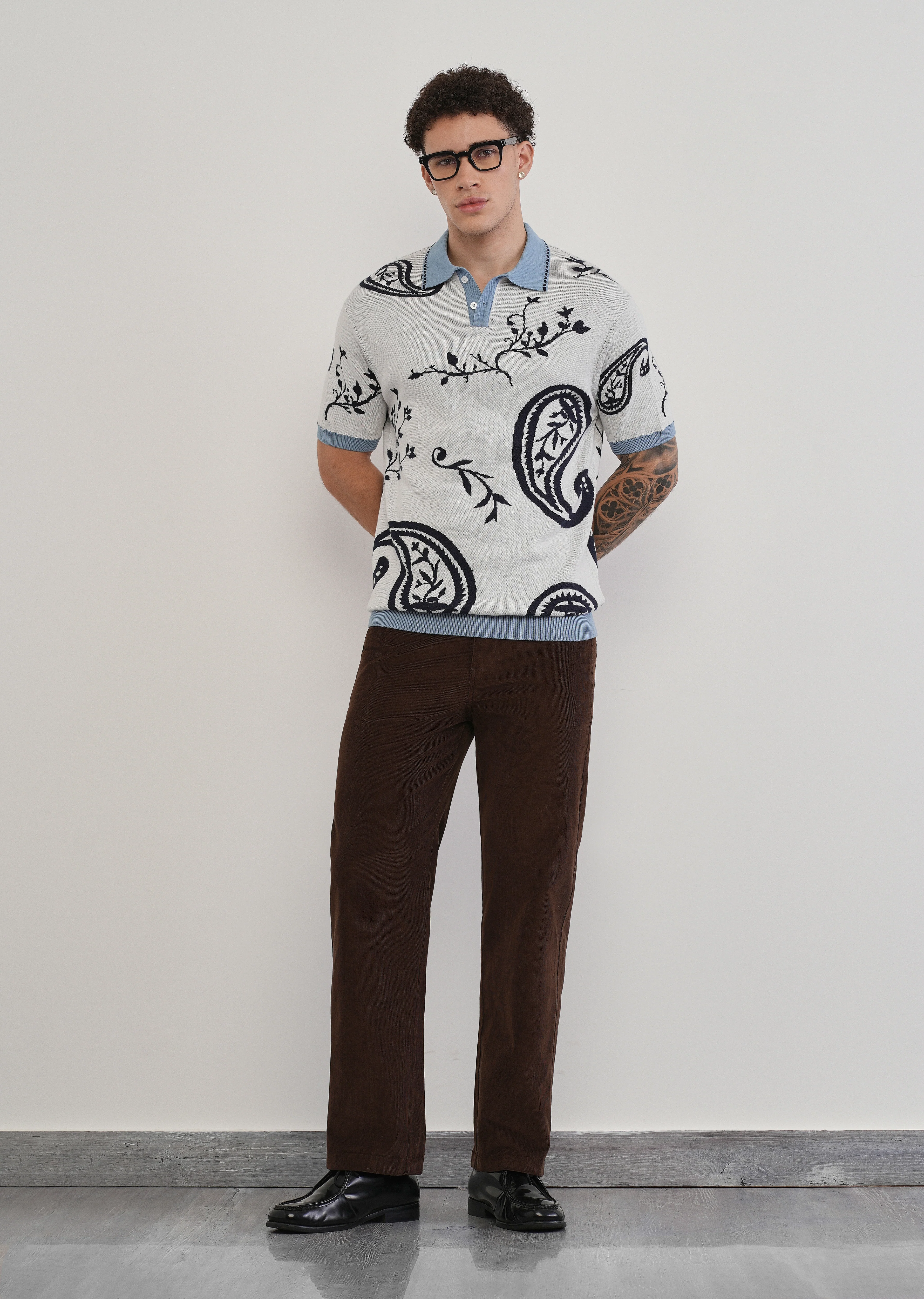 Cotton Off-White Paisley Knitted Polo - Image 6