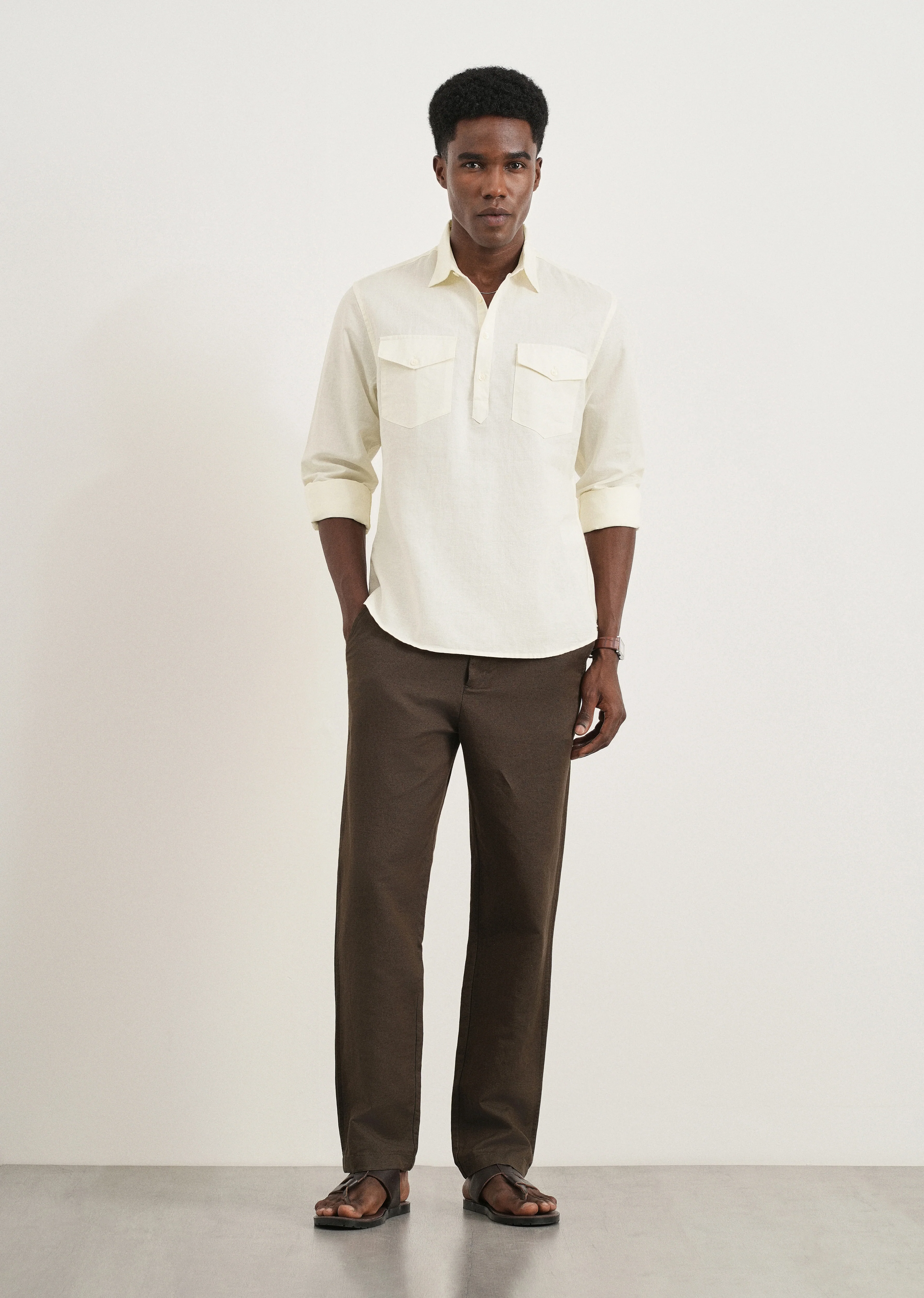 Cream Cotton Linen Short Kurta - Image 6
