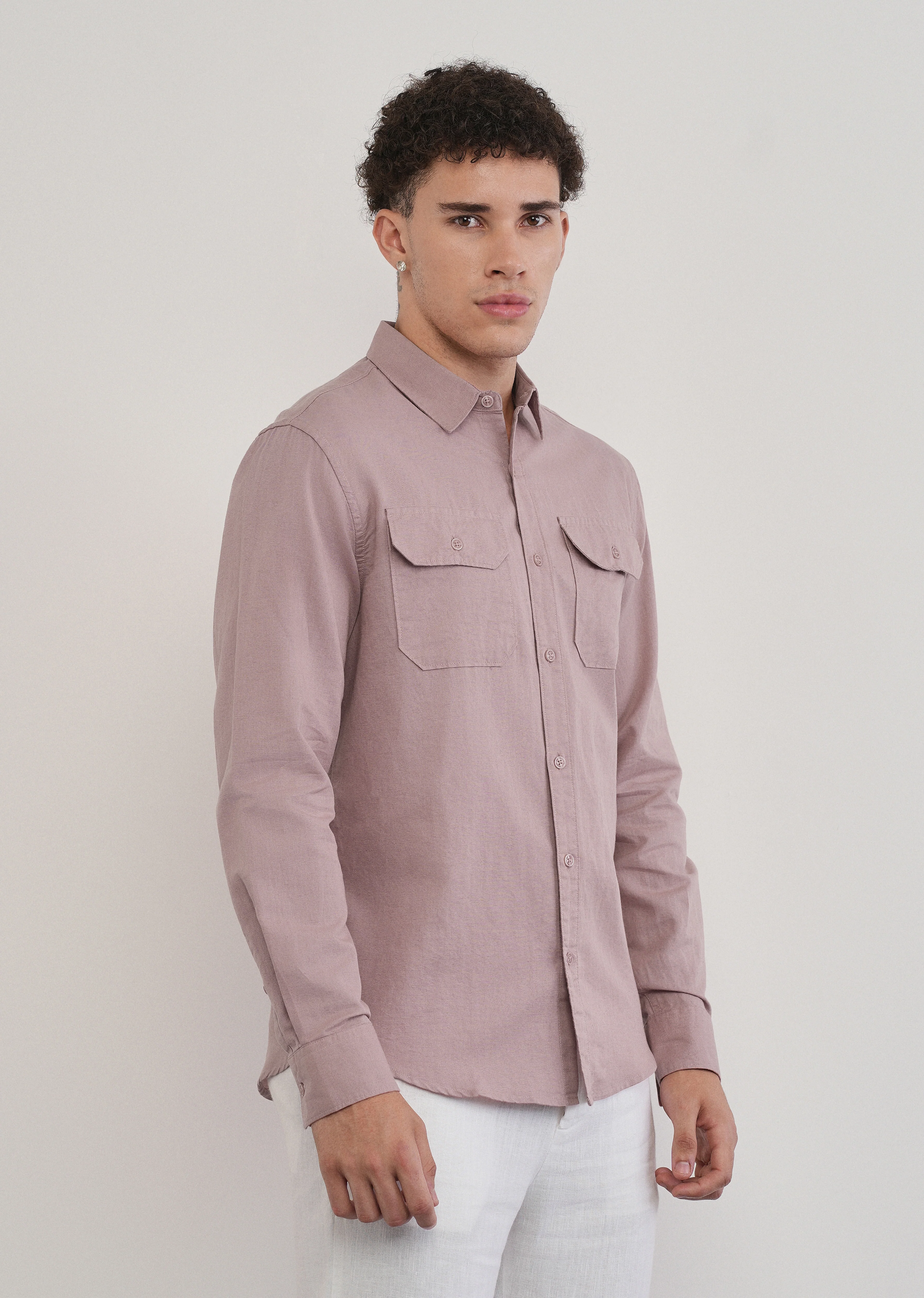 Dusty Rose Cotton Linen Flap Pocket Shirt - Image 4