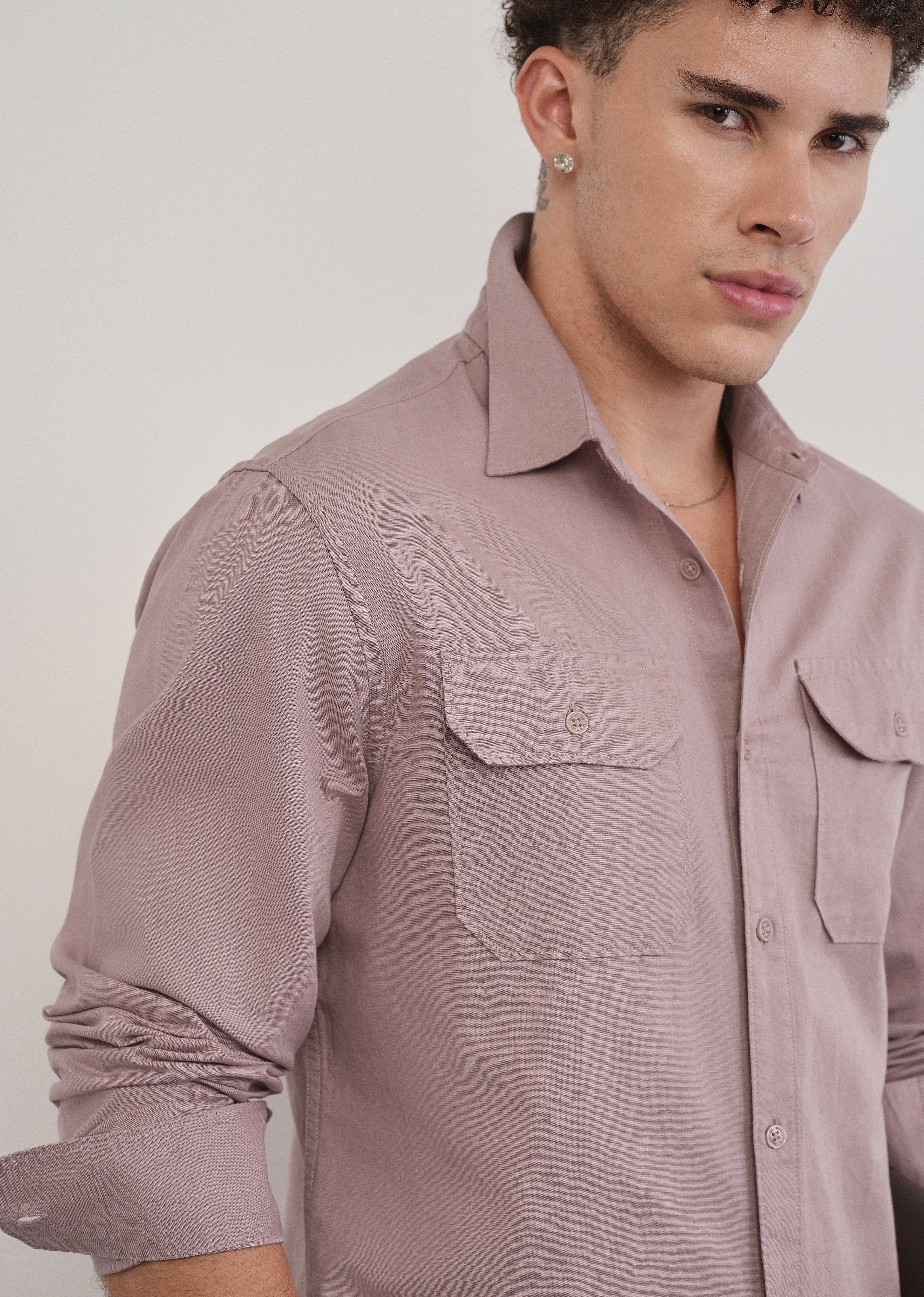 Dusty Rose Cotton Linen Flap Pocket Shirt - Image 5