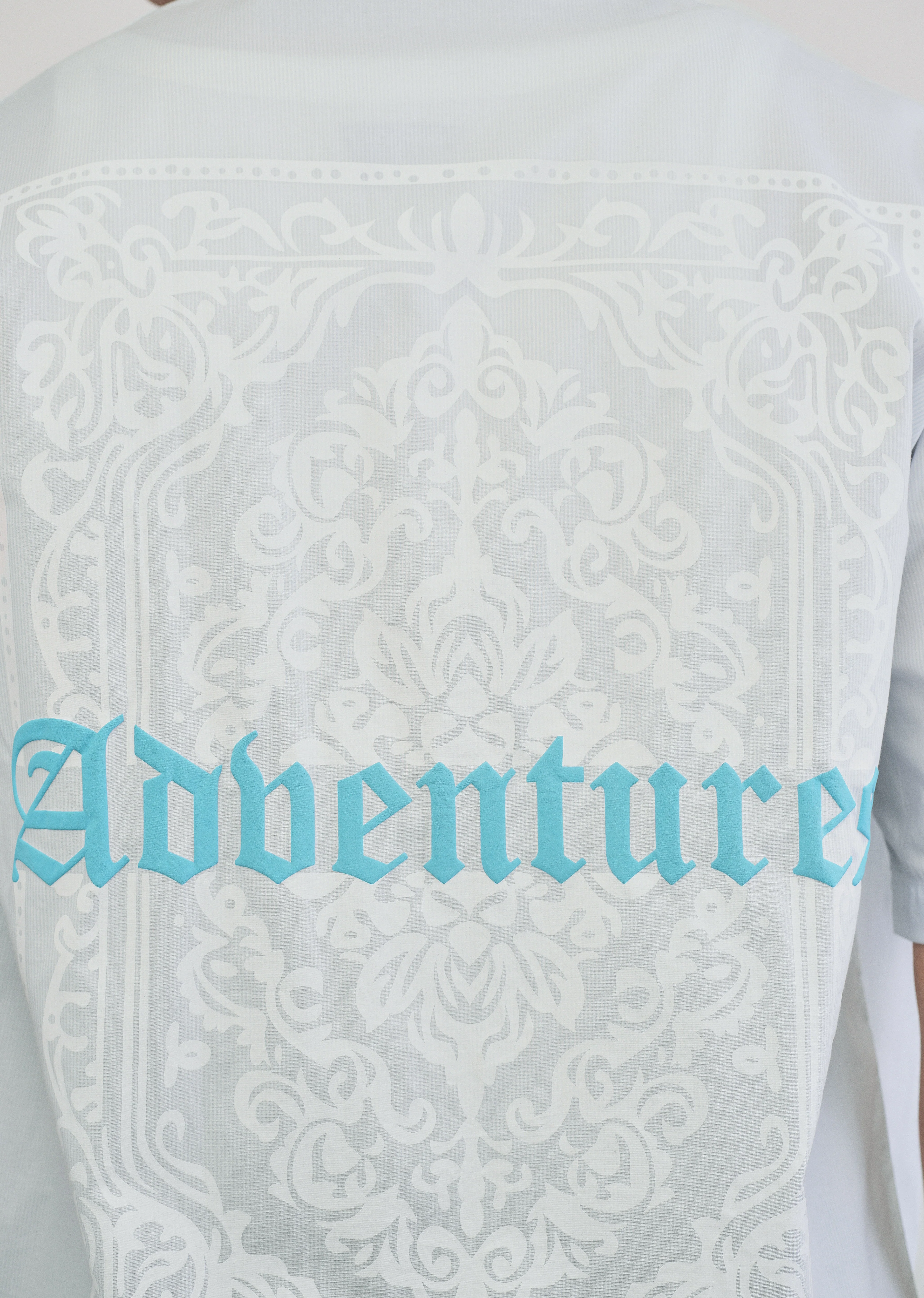 Light Blue Printed Cotton Stripe Shirt - Image 7