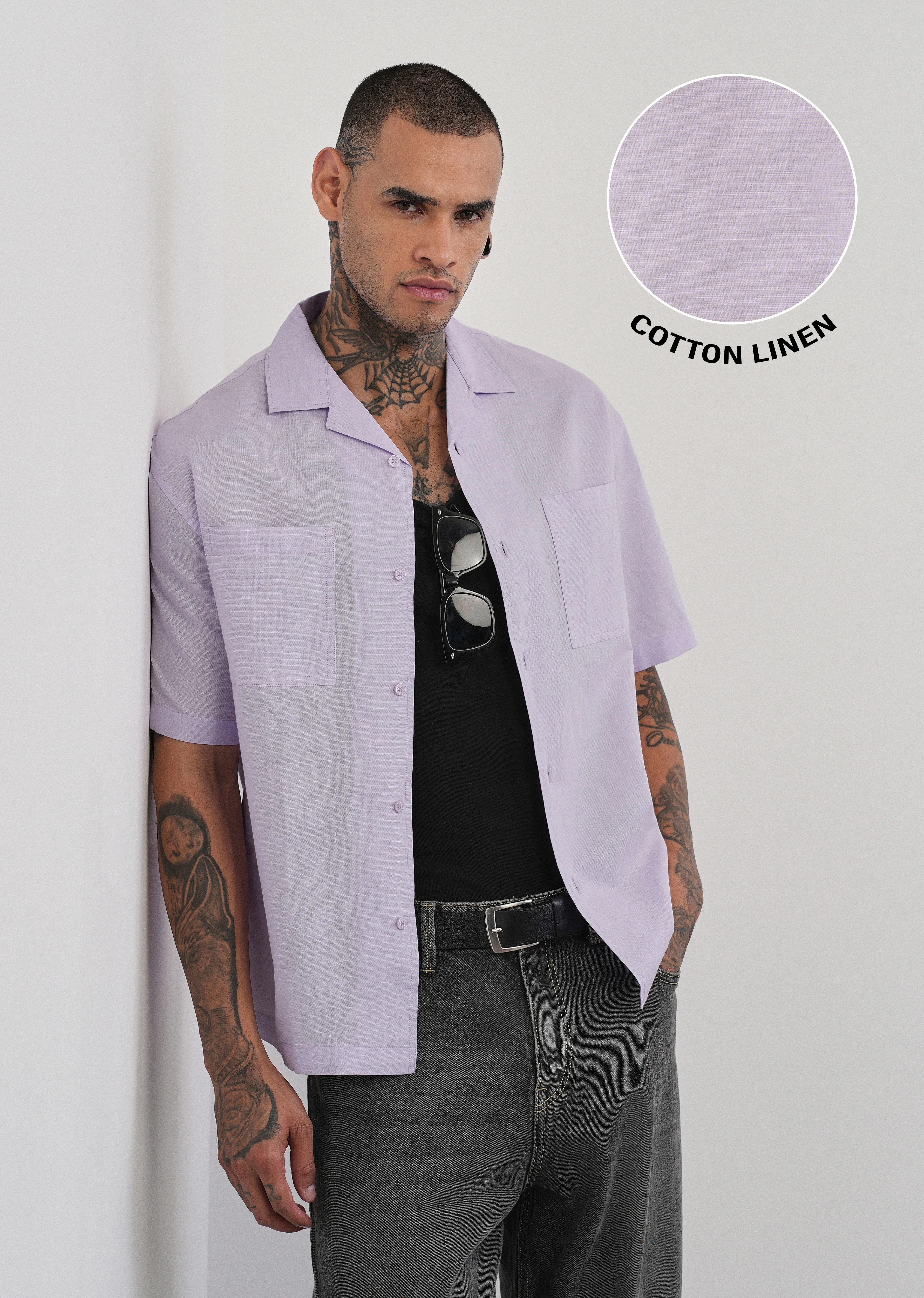 Lilac Double Pocket Cotton Linen Shirt