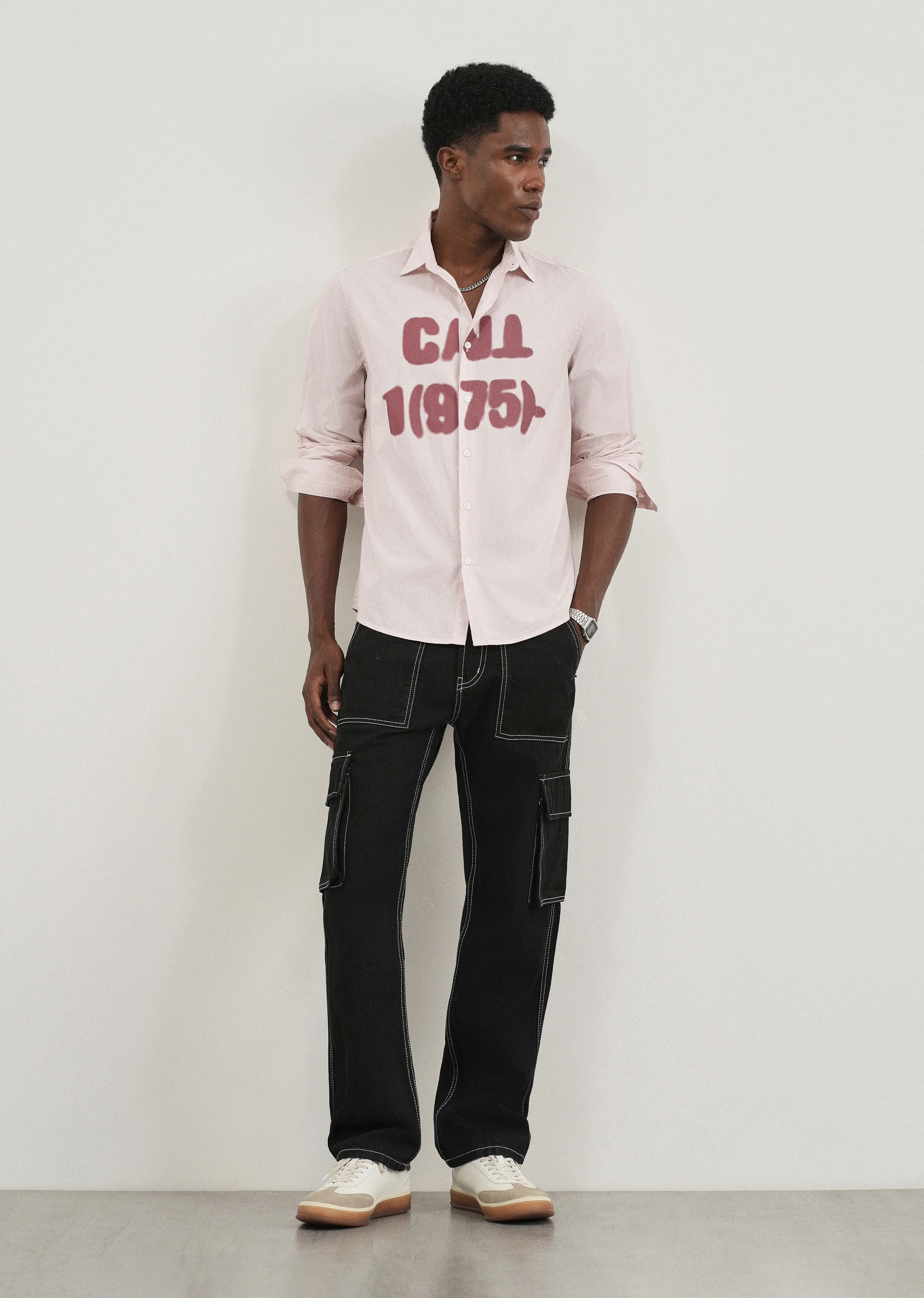 Mauve Printed Cotton Stripe Shirt - Image 6