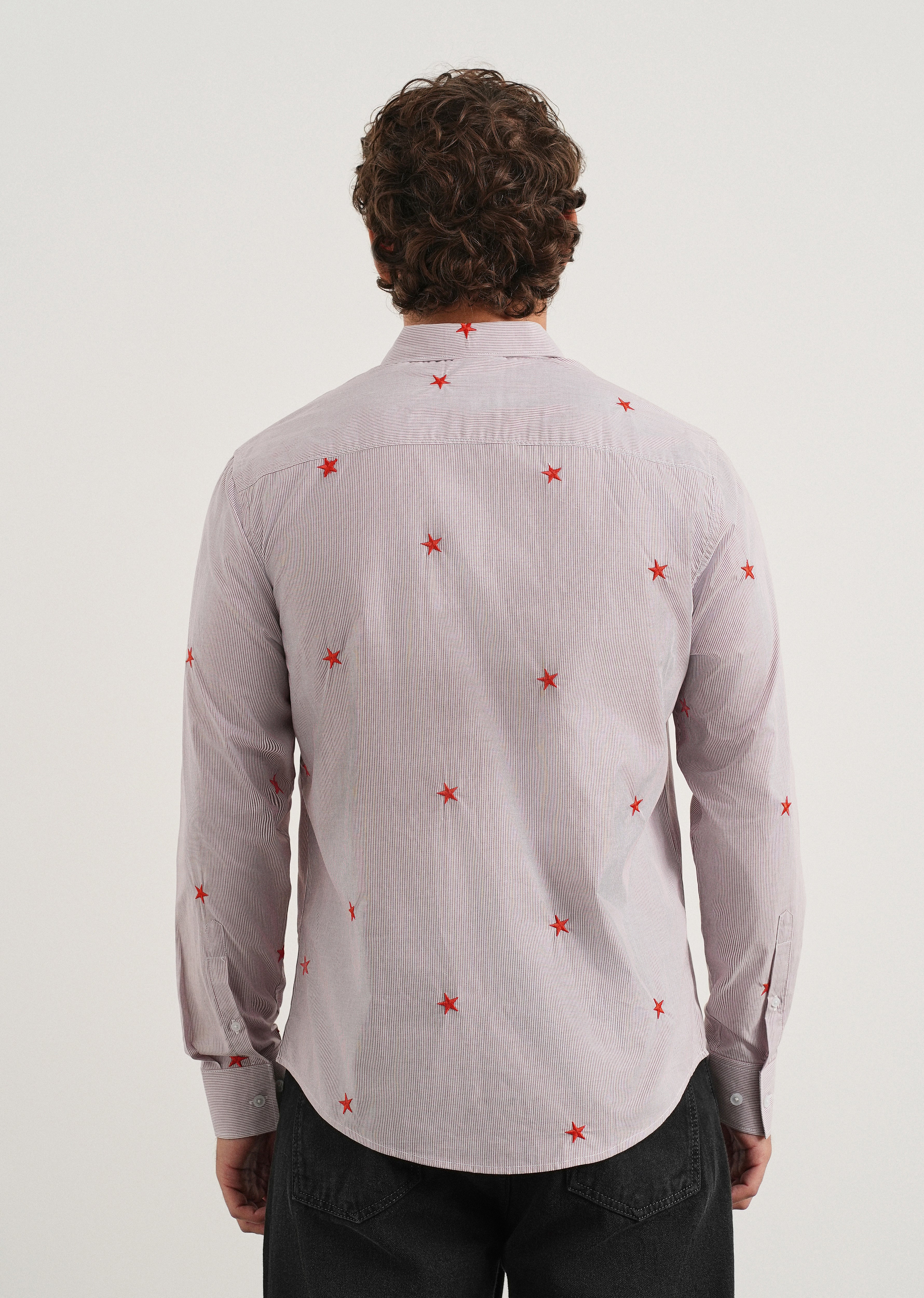 Mauve Stellar Embroidered Cotton Stripe Shirt - Image 3