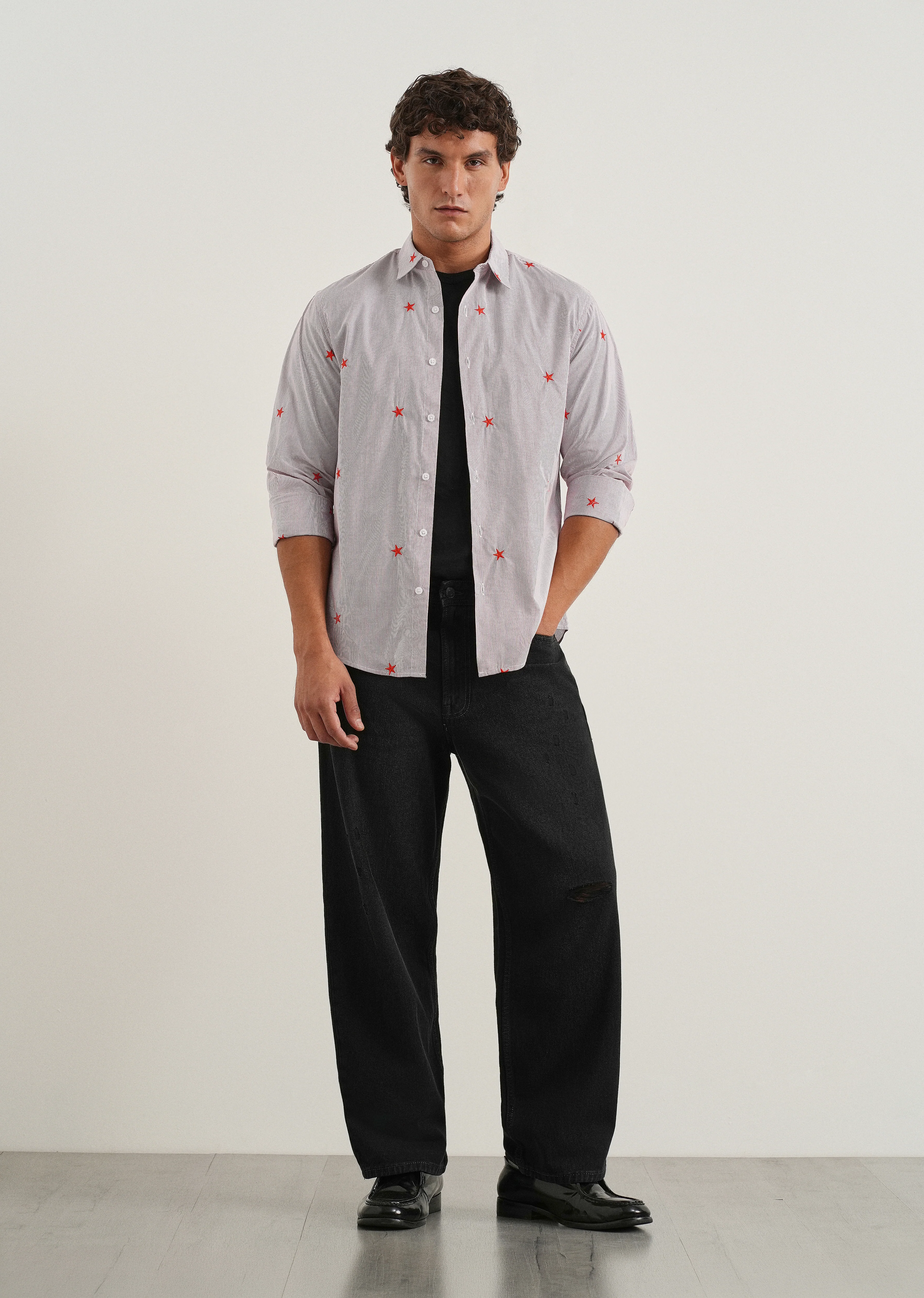 Mauve Stellar Embroidered Cotton Stripe Shirt - Image 6