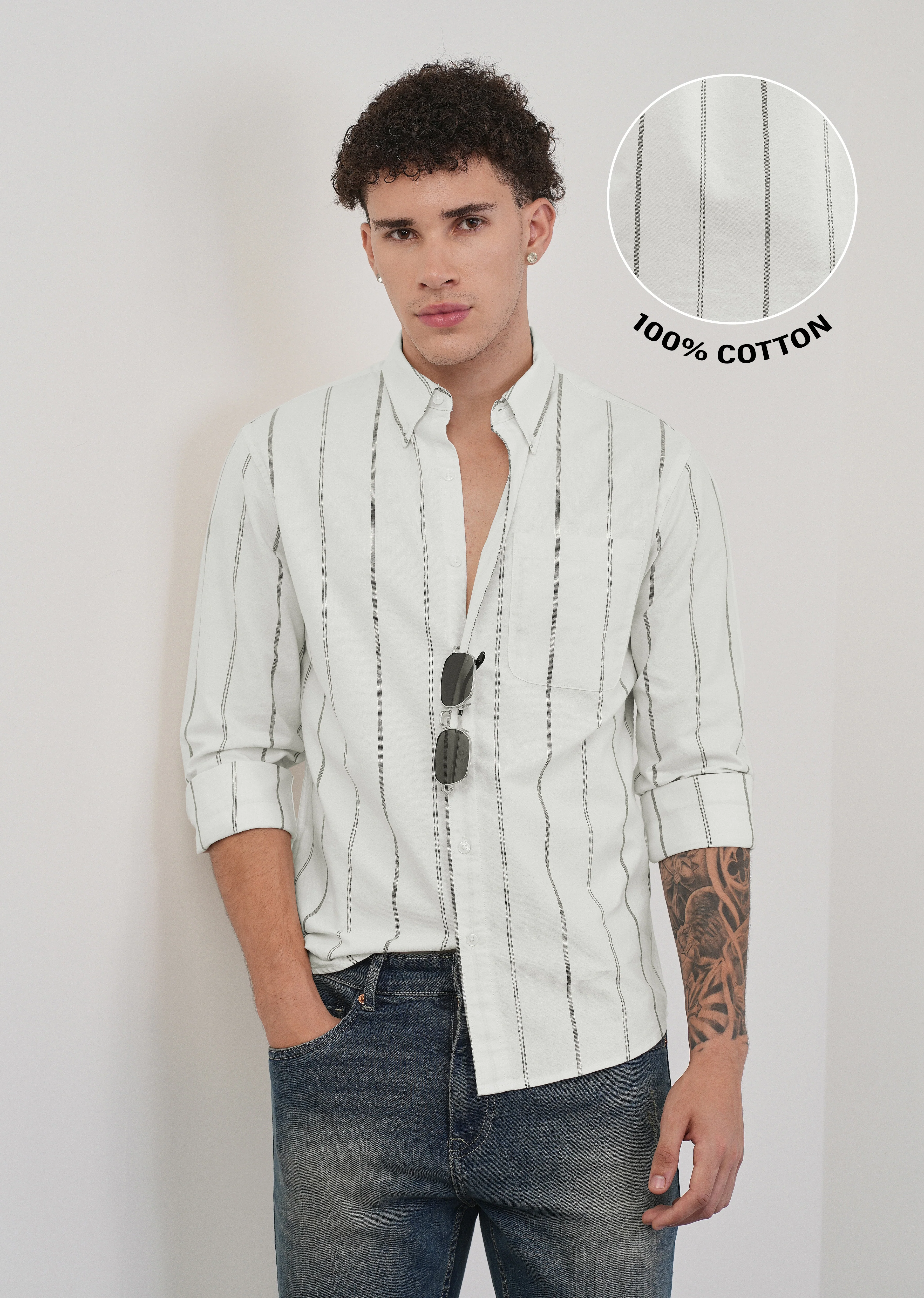 Off White Dual Stripe Cotton Shirt - Image 7