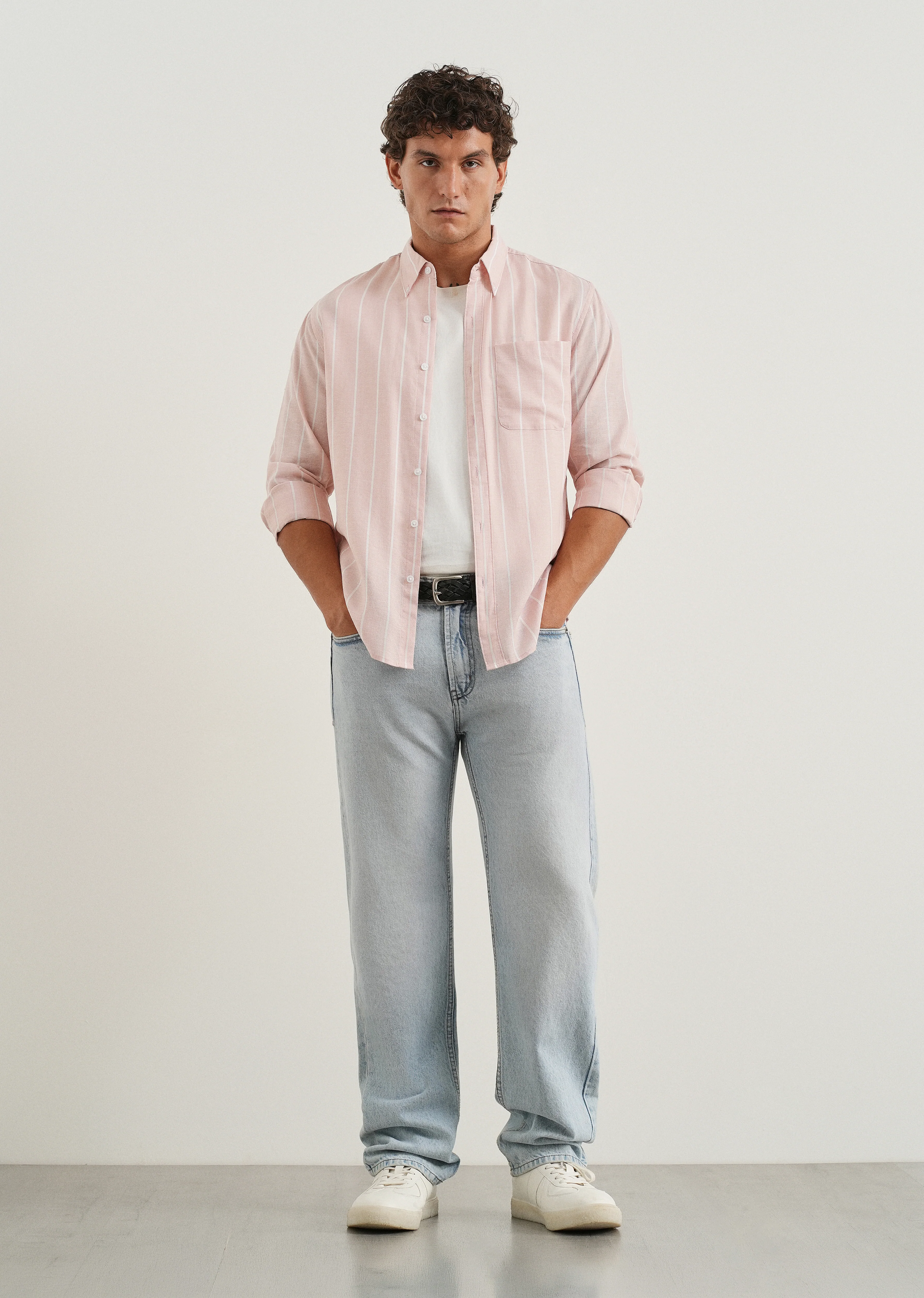 Pastel Pink Lyocell Linen Stripe Shirt - Image 6