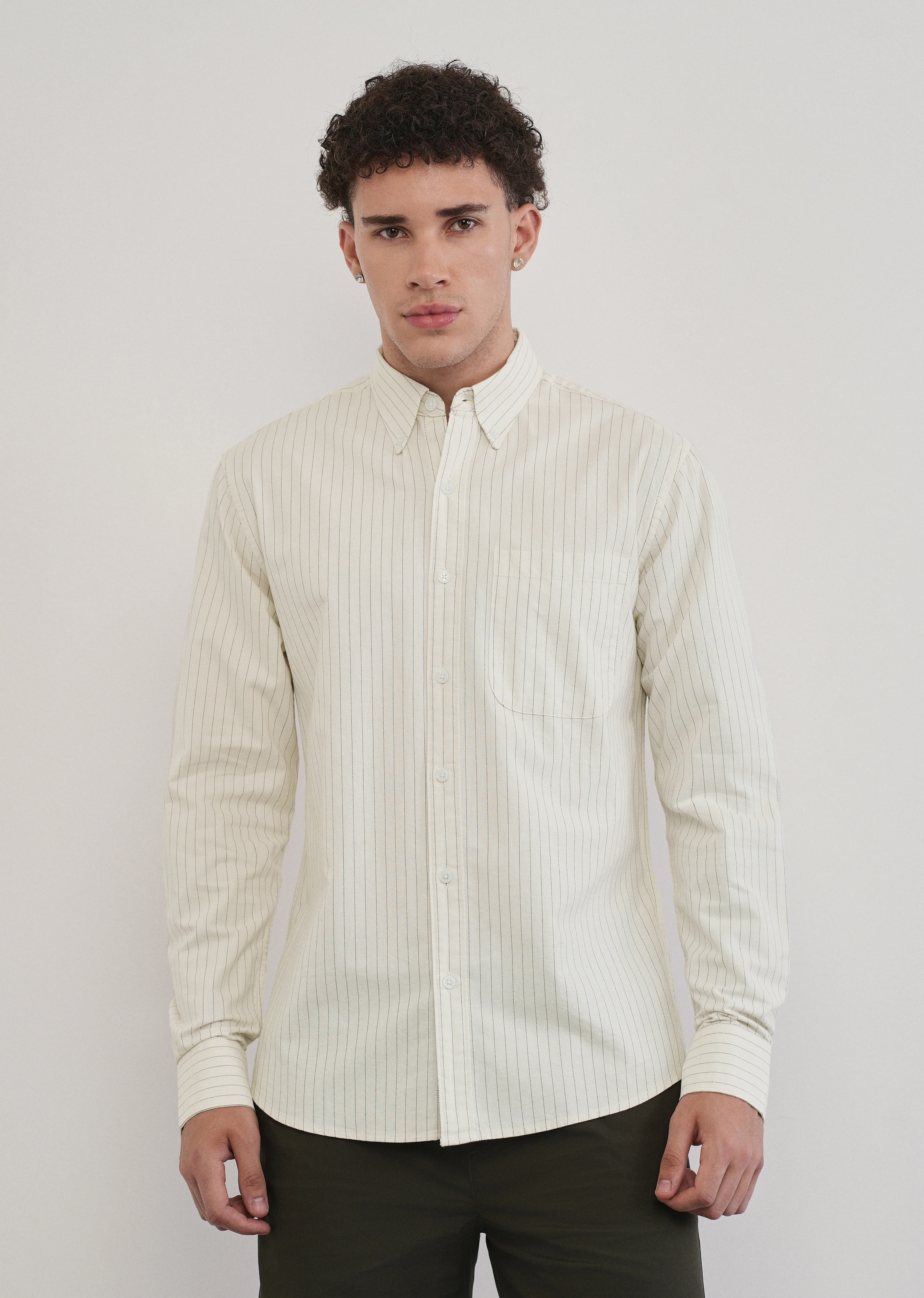 Pinstriped Off-White Cotton Shirt - Image 3