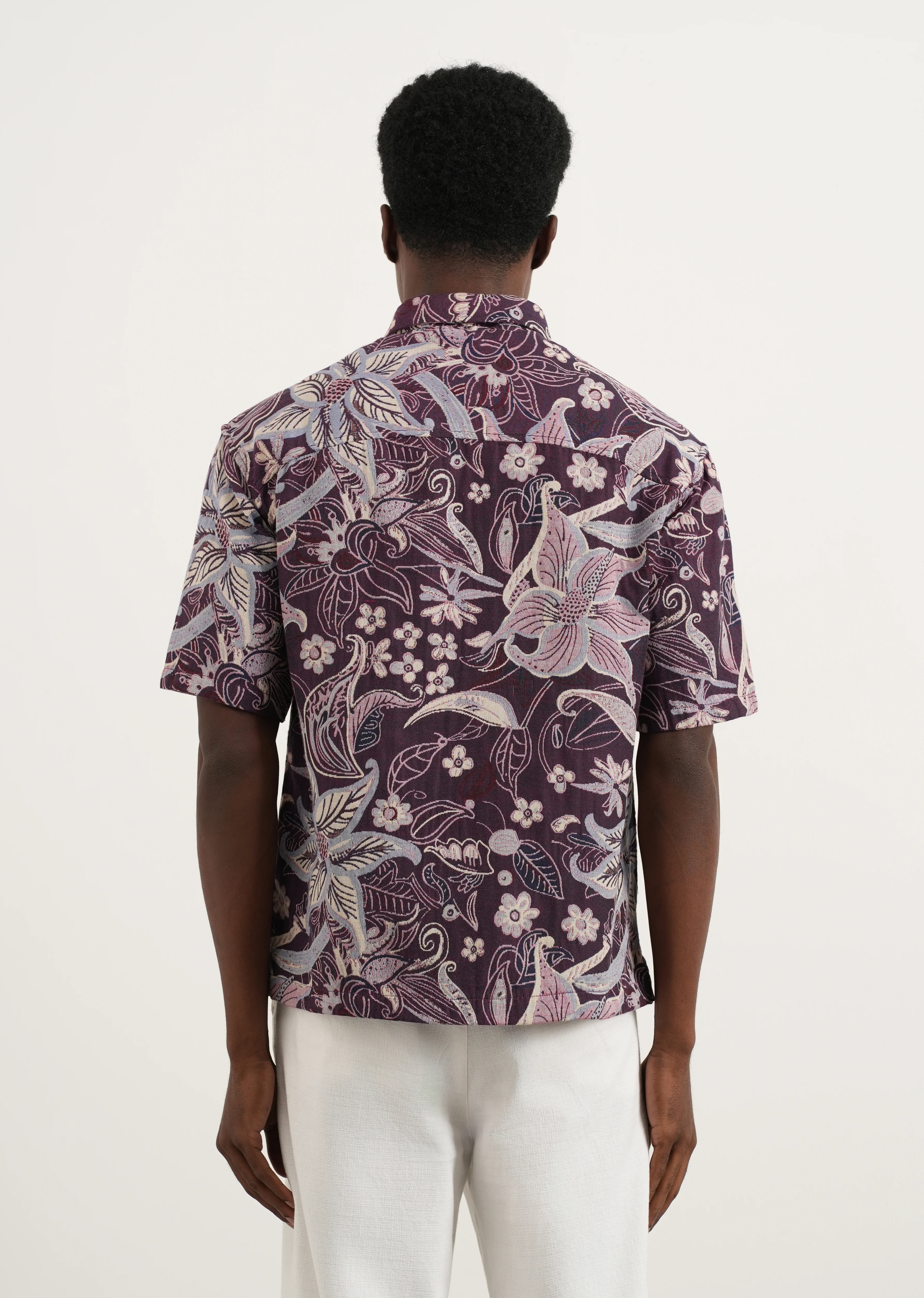 Purple Floral Jacquard Relaxed Shirt - Image 2