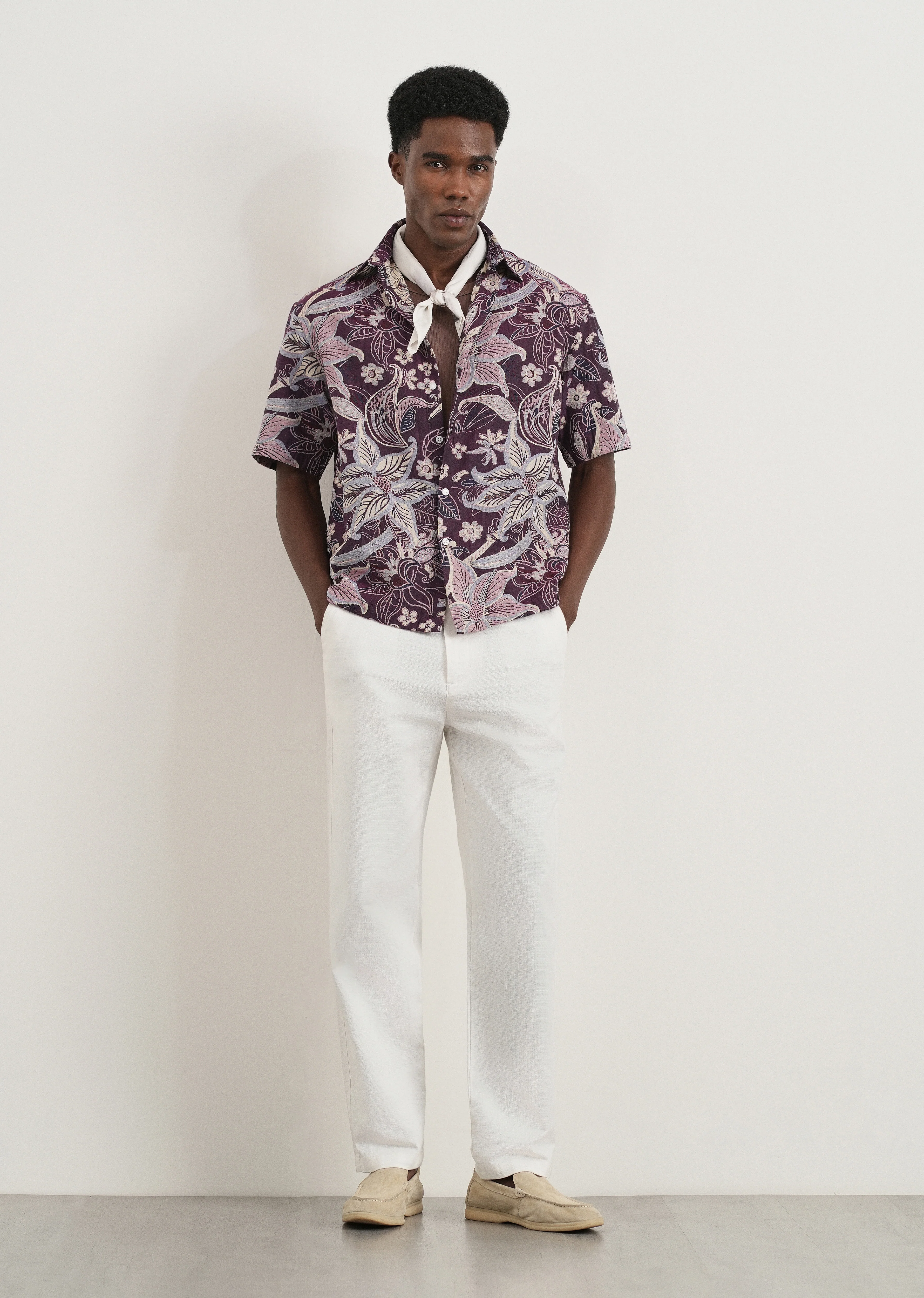 Purple Floral Jacquard Relaxed Shirt - Image 6