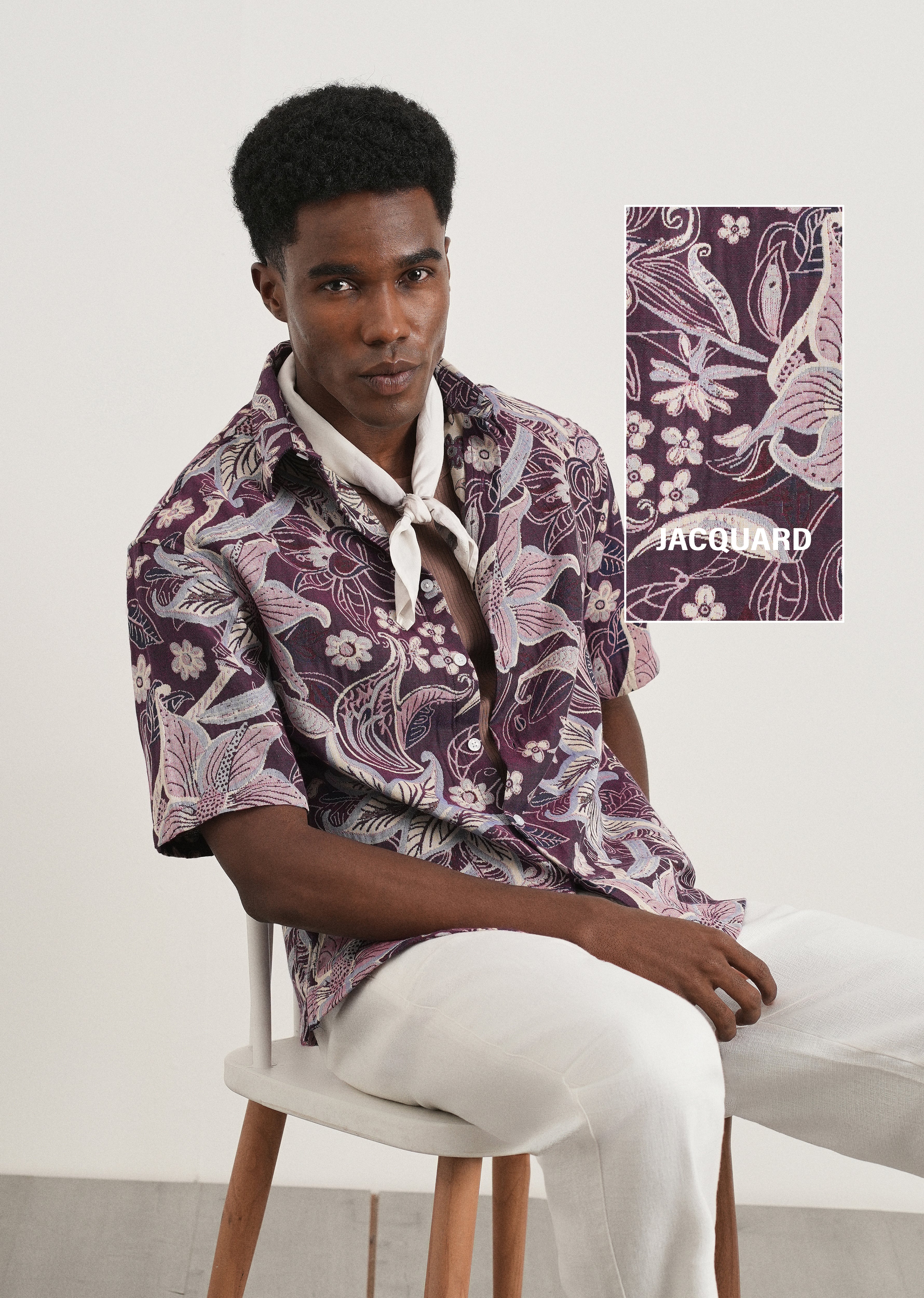 Purple Floral Jacquard Relaxed Shirt - Image 7