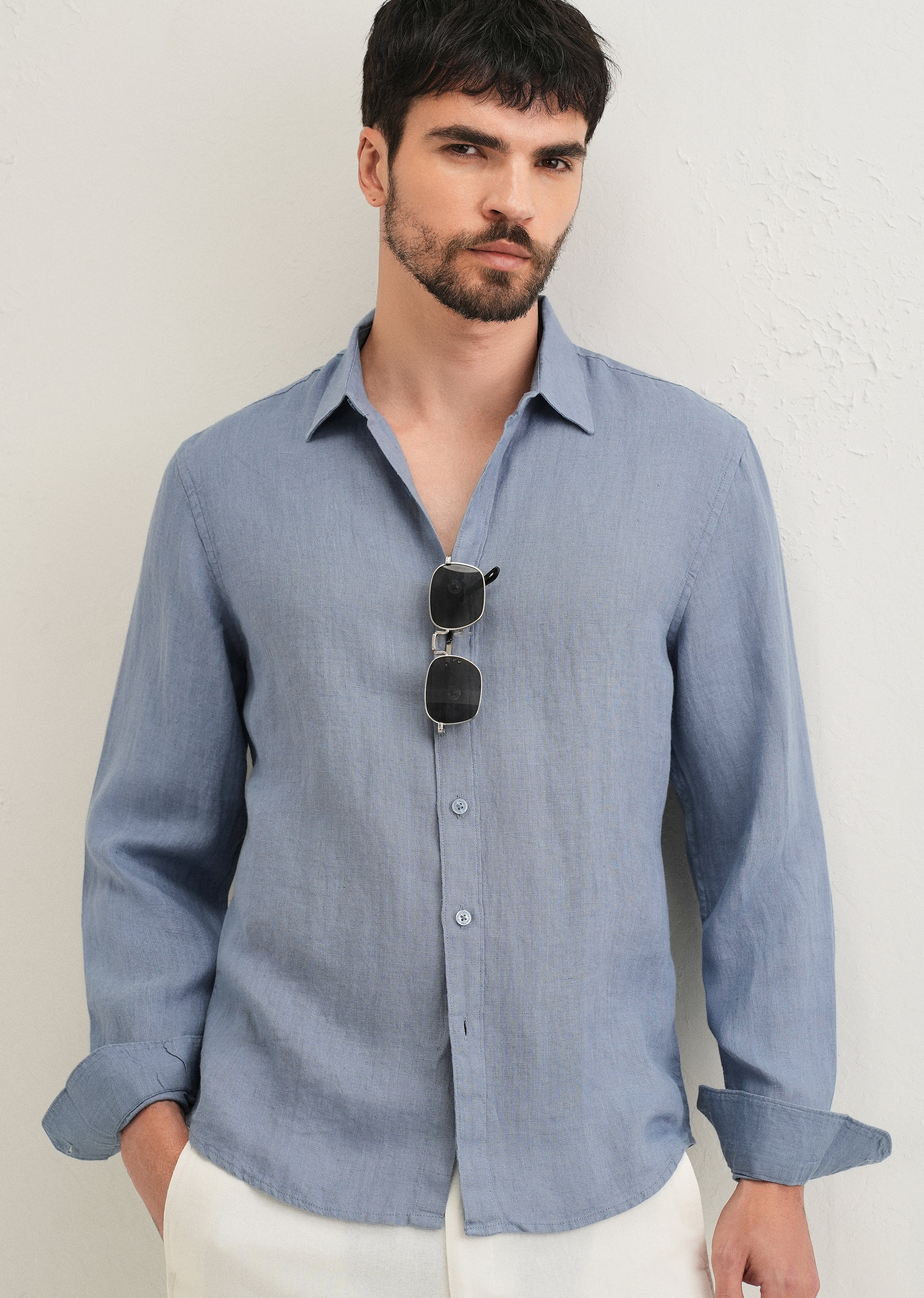 Slate Blue Pure Linen Shirt