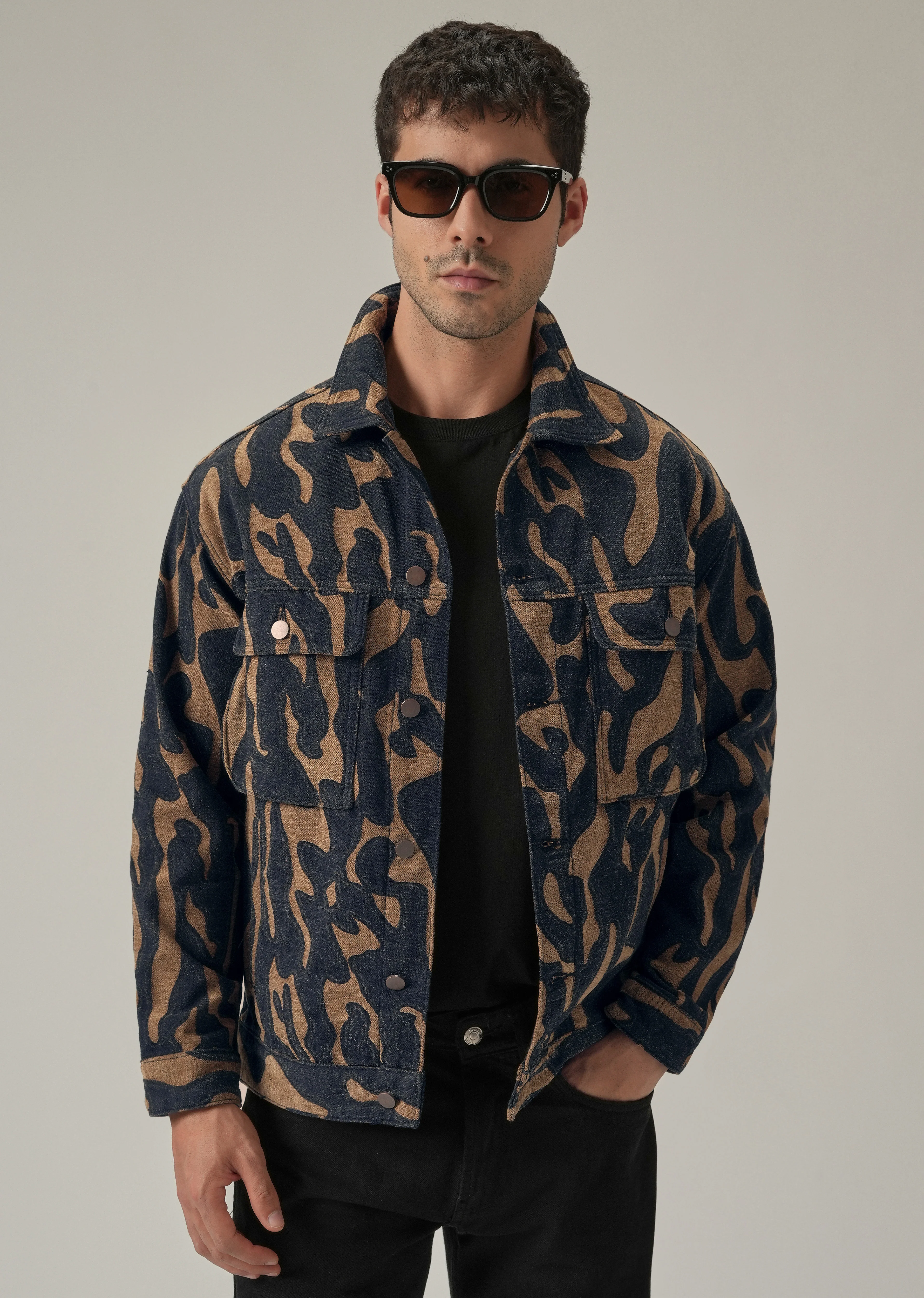Tan Denim Jacquard Jacket