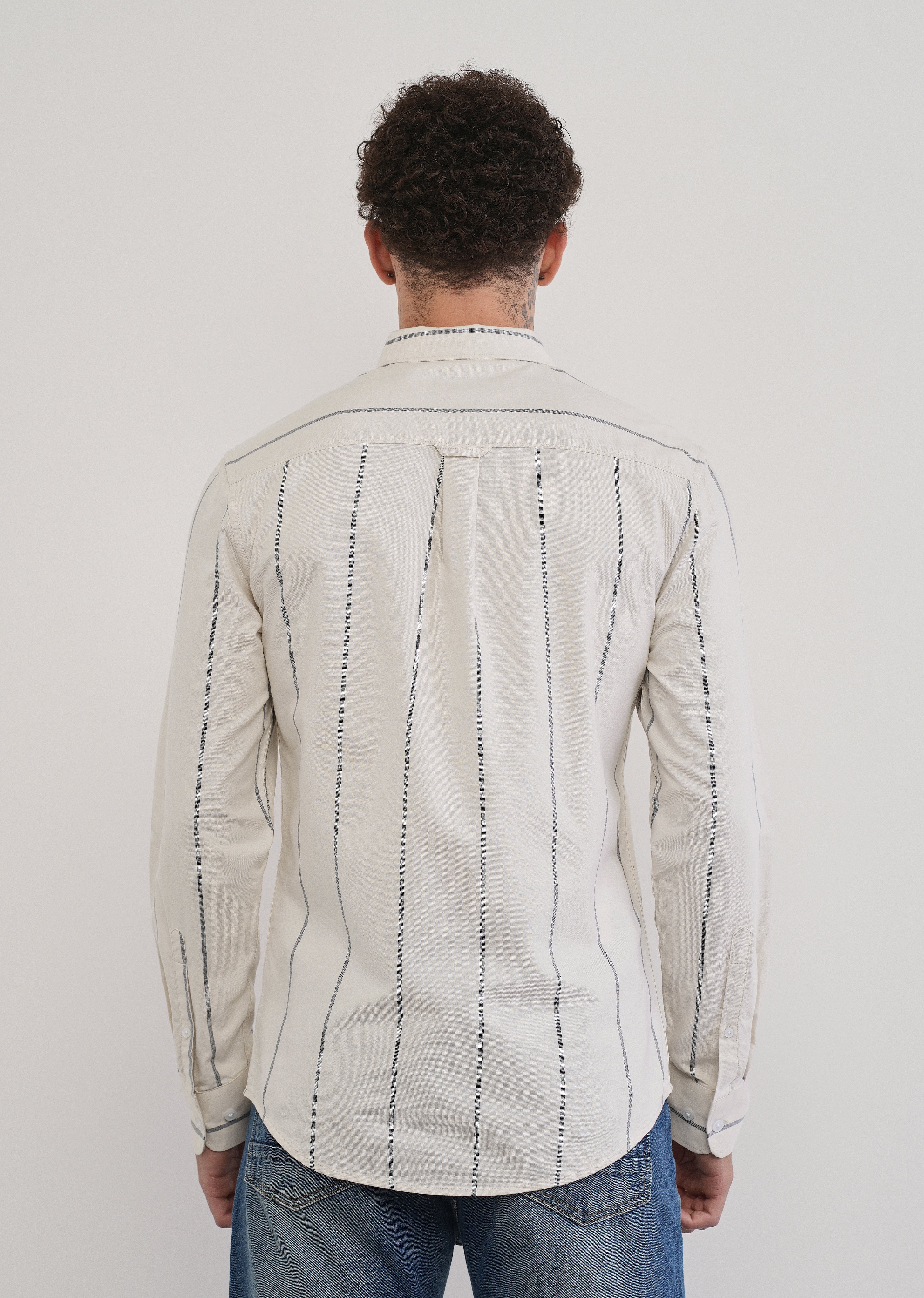 Vertical Stripe Ivory Cotton Shirt - Image 3