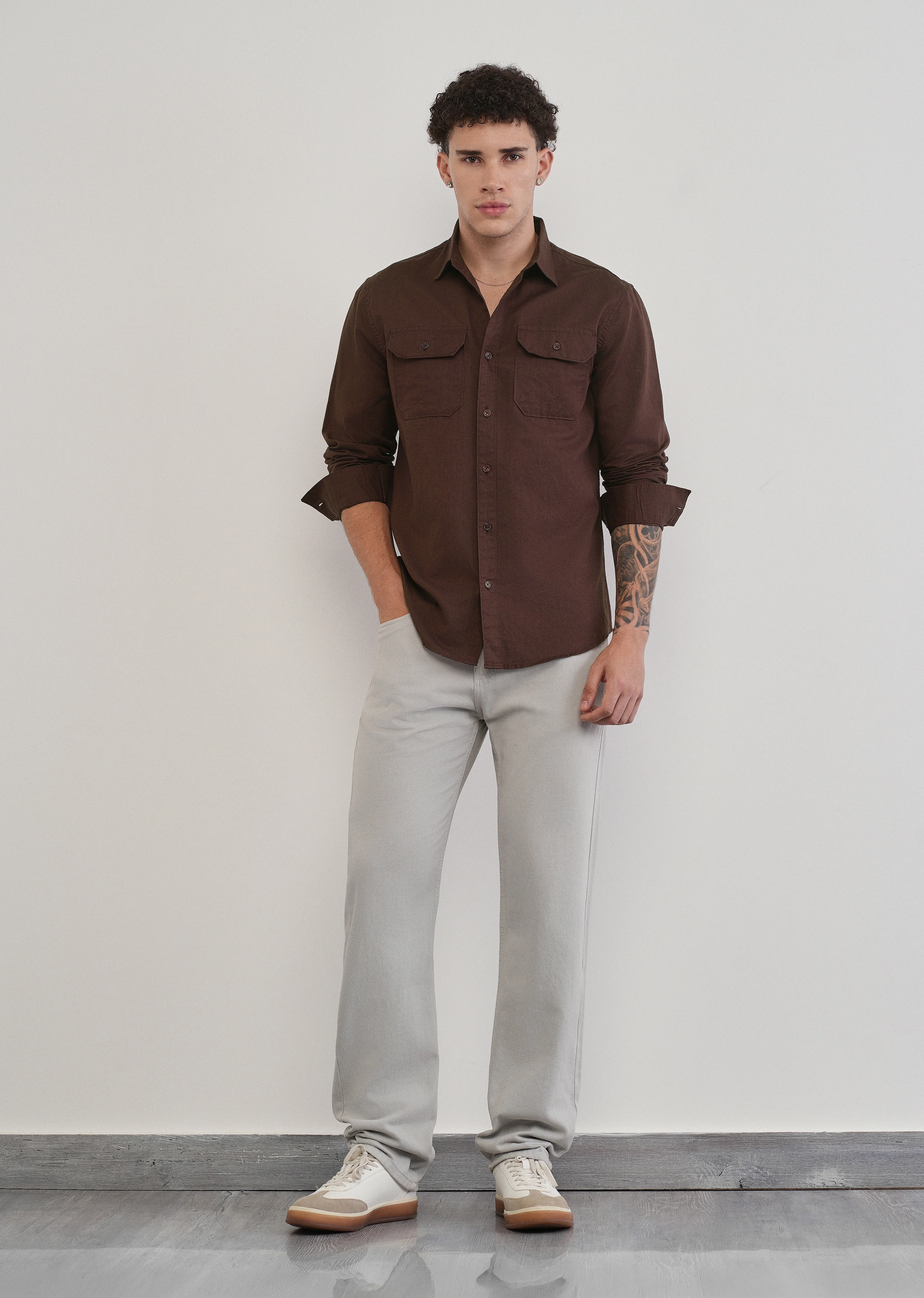Wine Cotton Linen Flap Pocket Shirt - Image 6